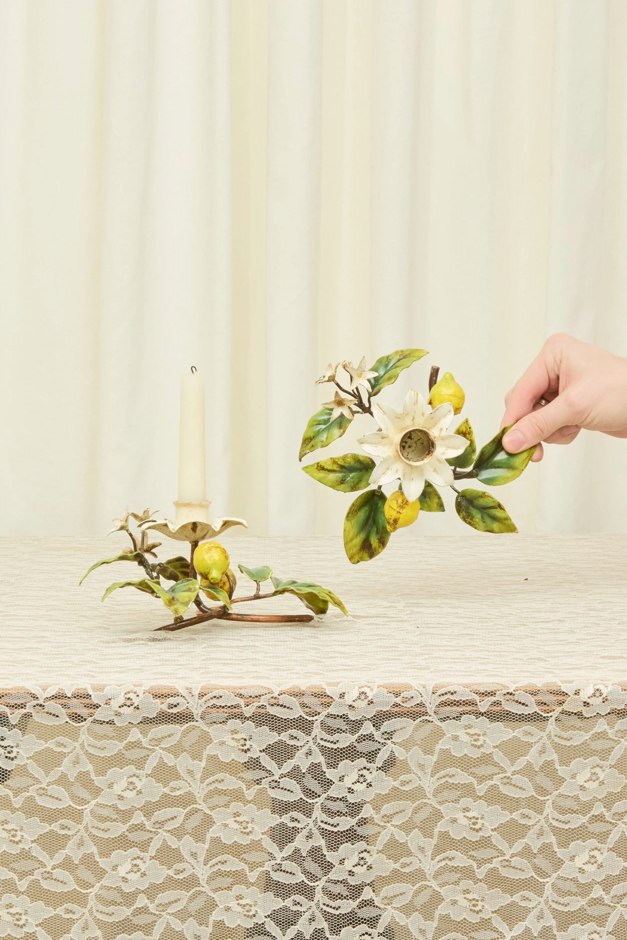 Vintage Rare Metal Lemon Candle Holders Set/2