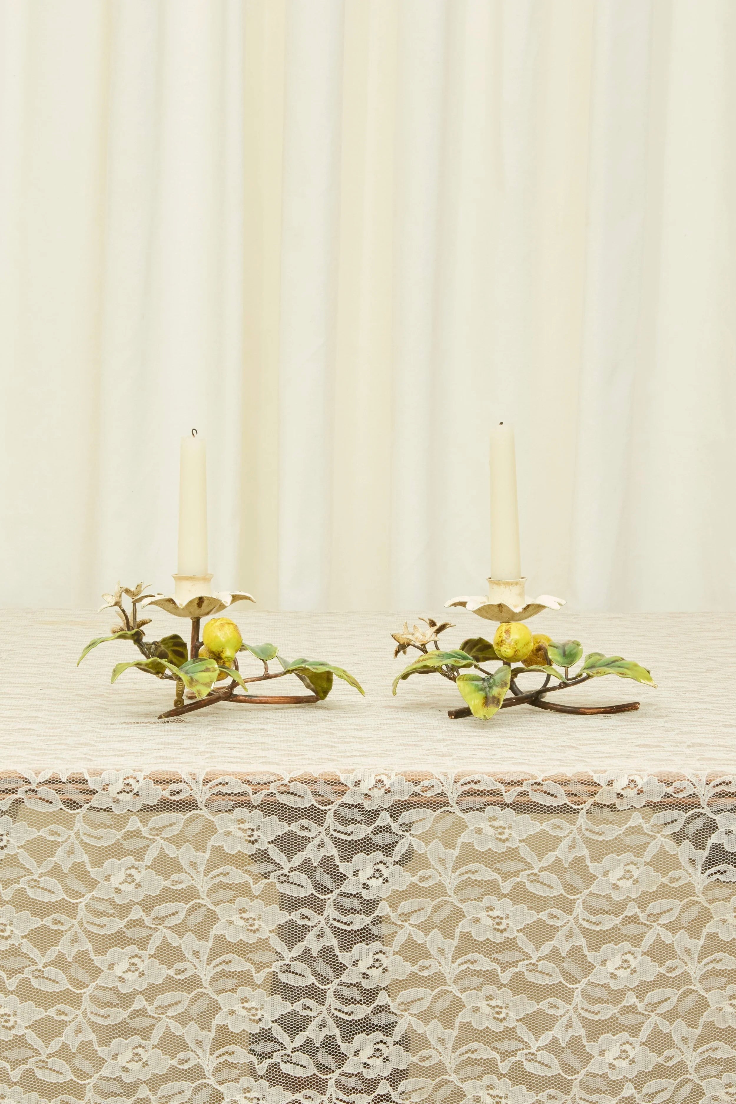 Vintage Rare Metal Lemon Candle Holders Set/2