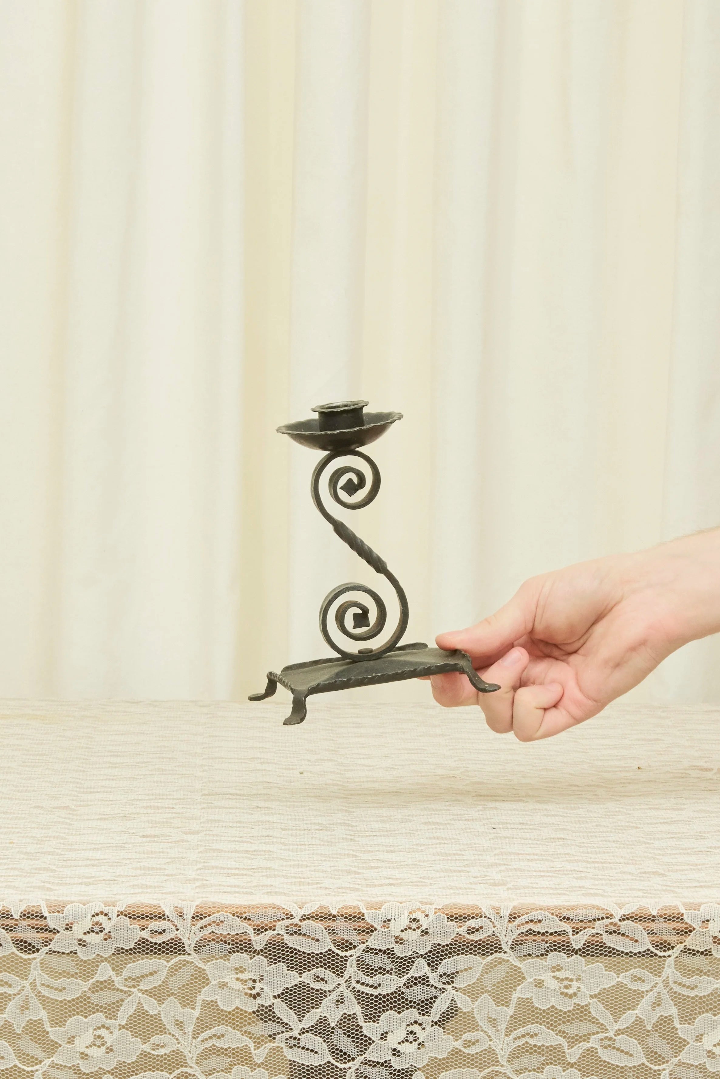 Vintage Forged Scroll Candle Holder