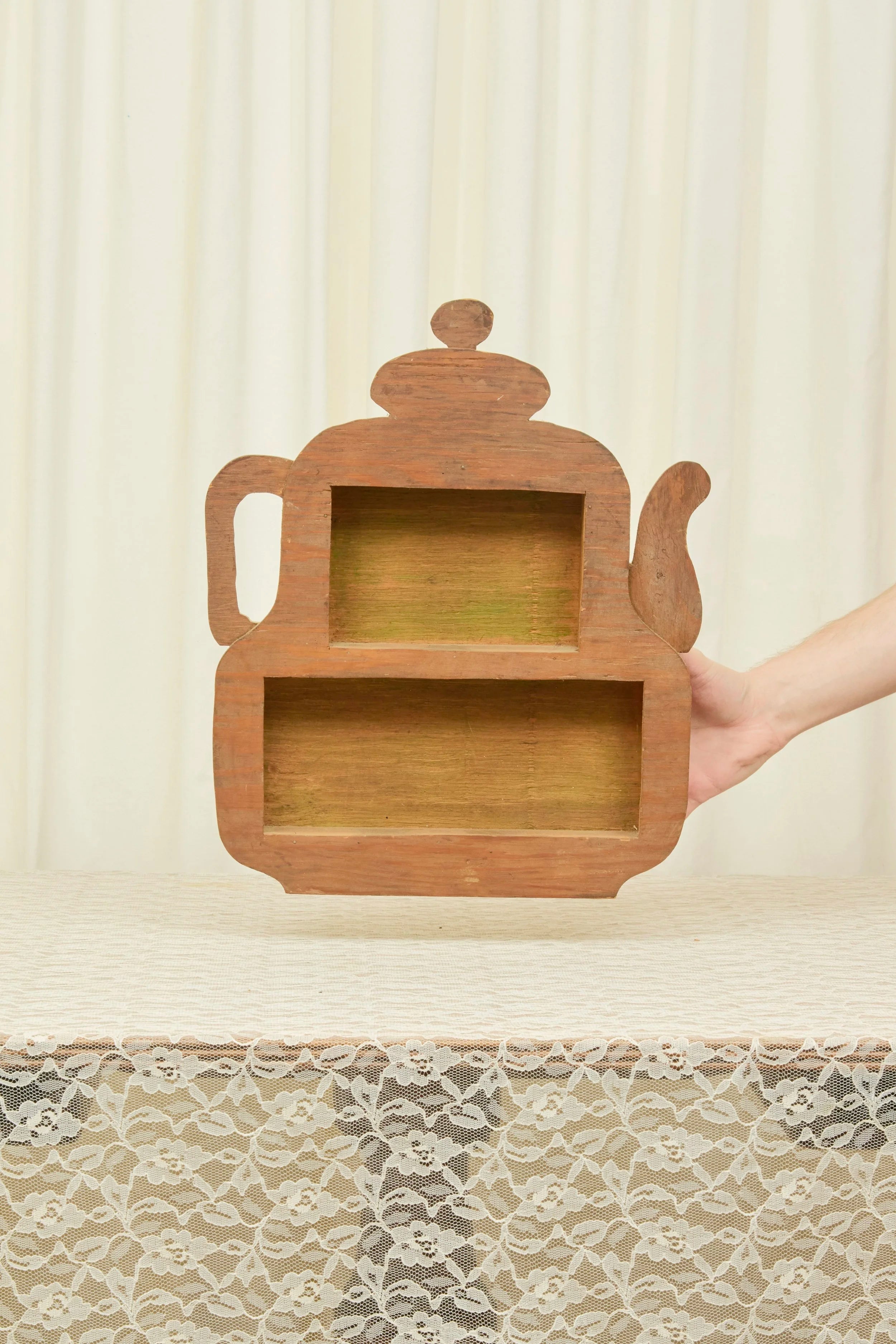 Vintage Wooden Teapot Wall Shelf