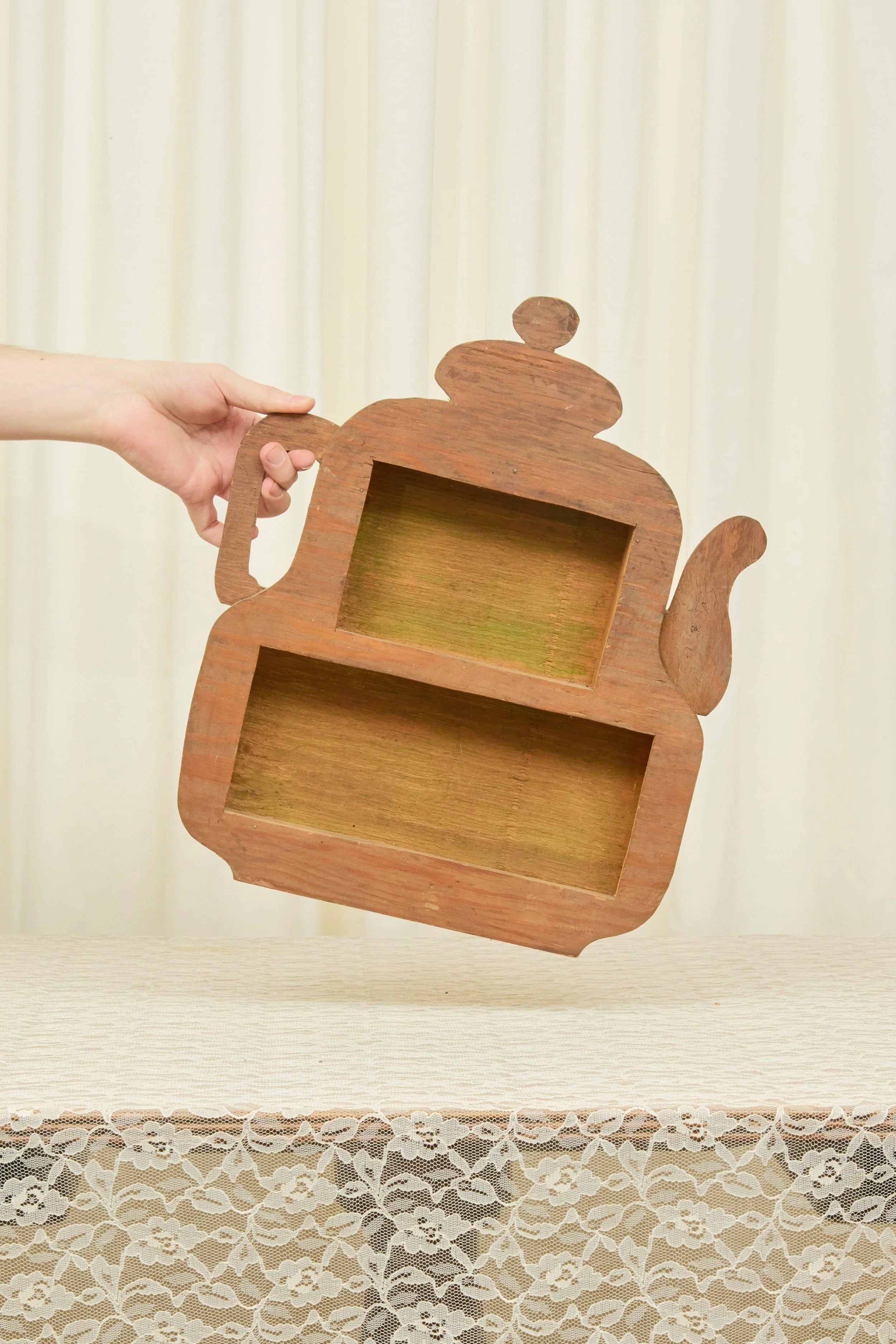 Vintage Wooden Teapot Wall Shelf