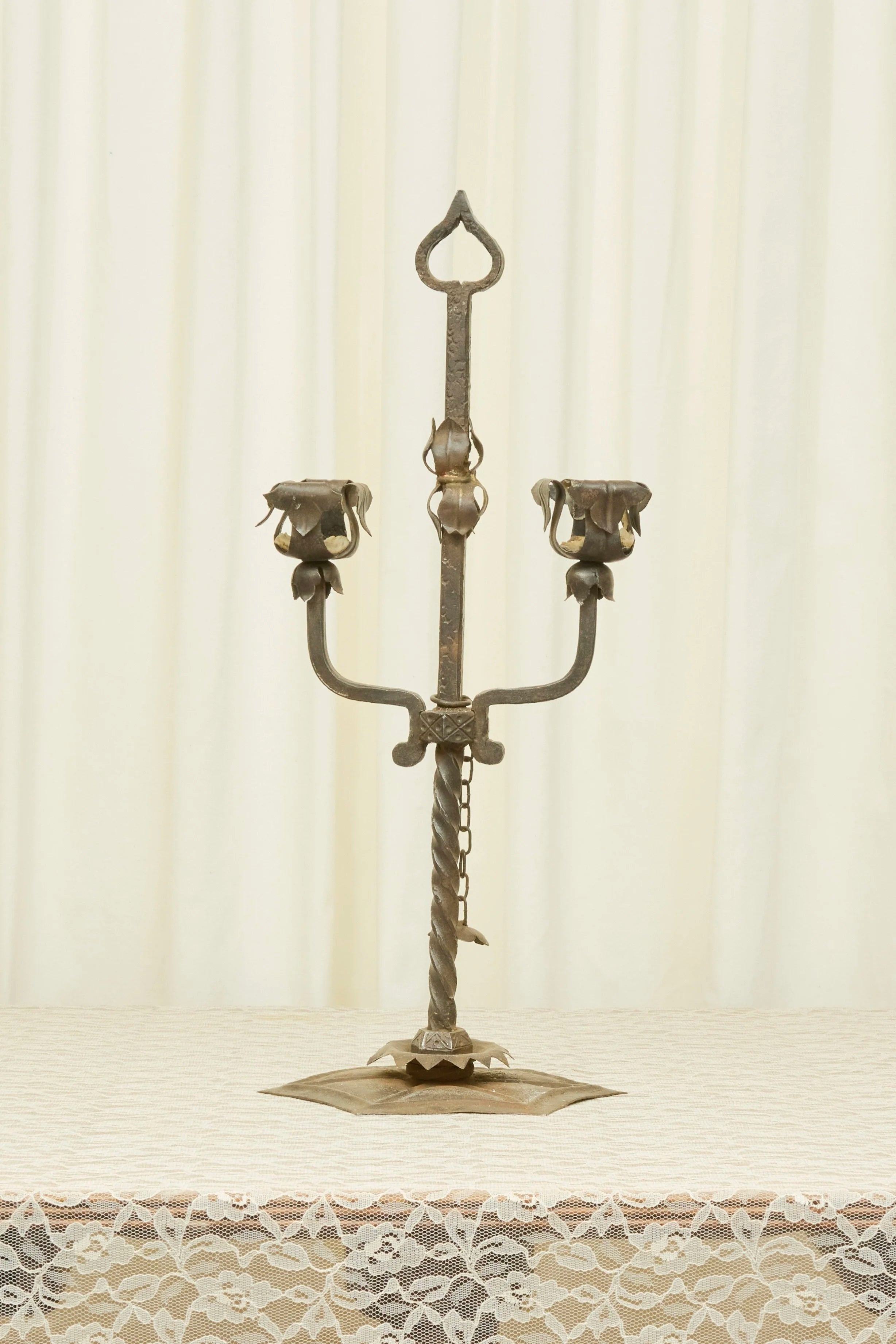 Antique Forged Iron Candelabra Set/2