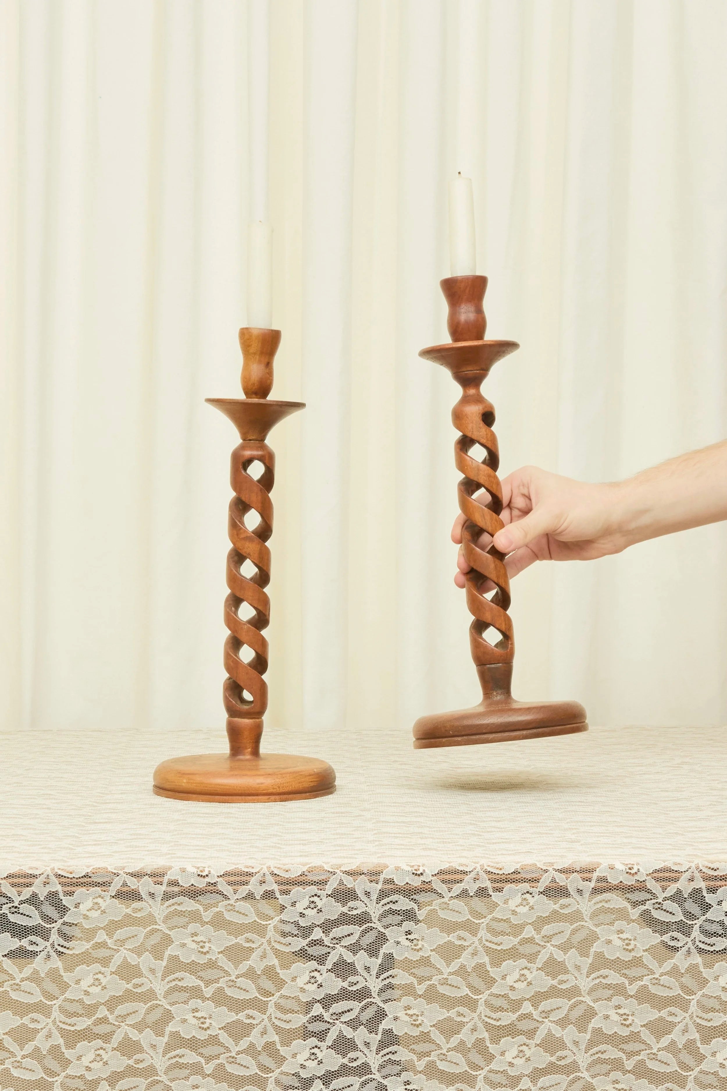 Vintage Barley Twist Candle Holder Set/2