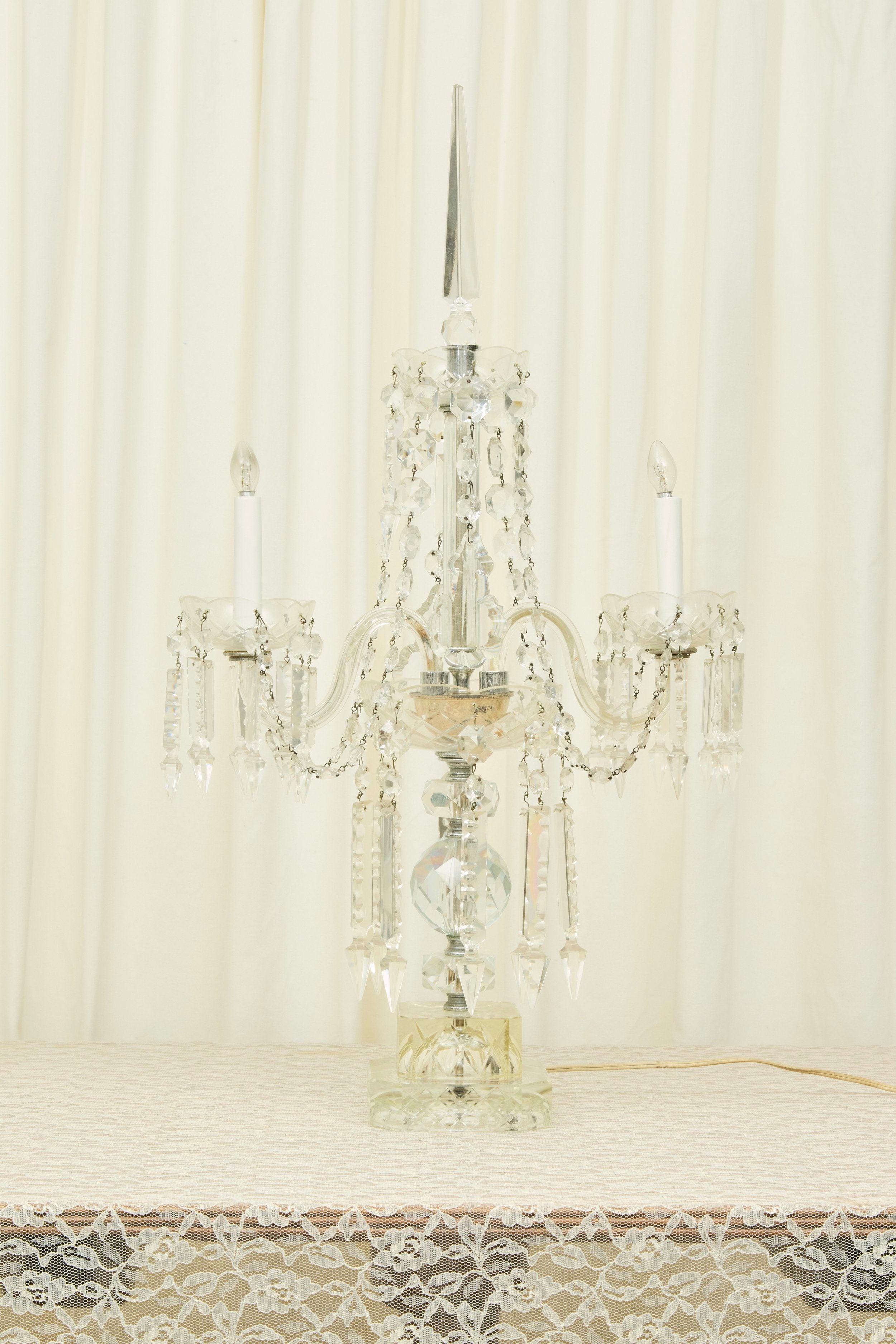 Antique Grand Crystal Candelabra Lamp
