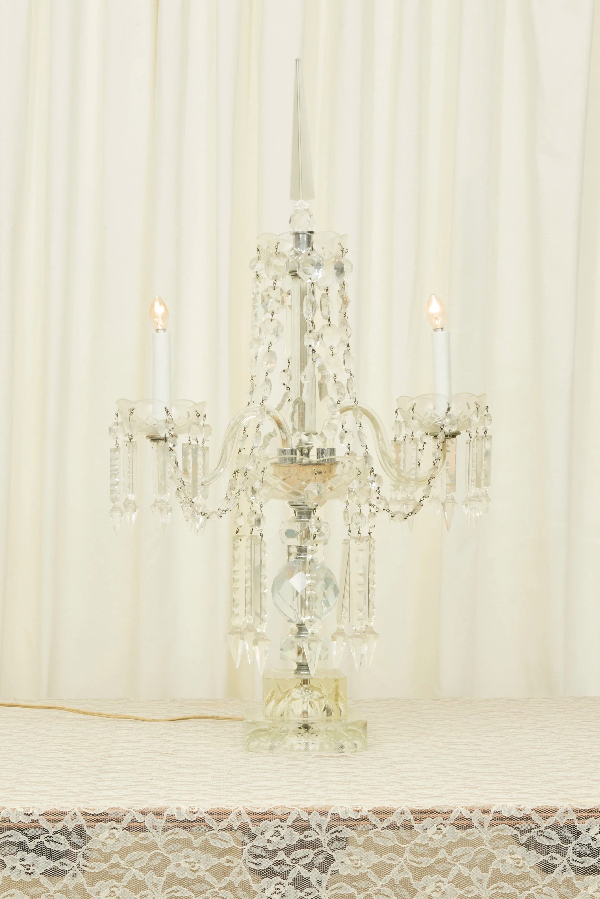 Antique Grand Crystal Candelabra Lamp