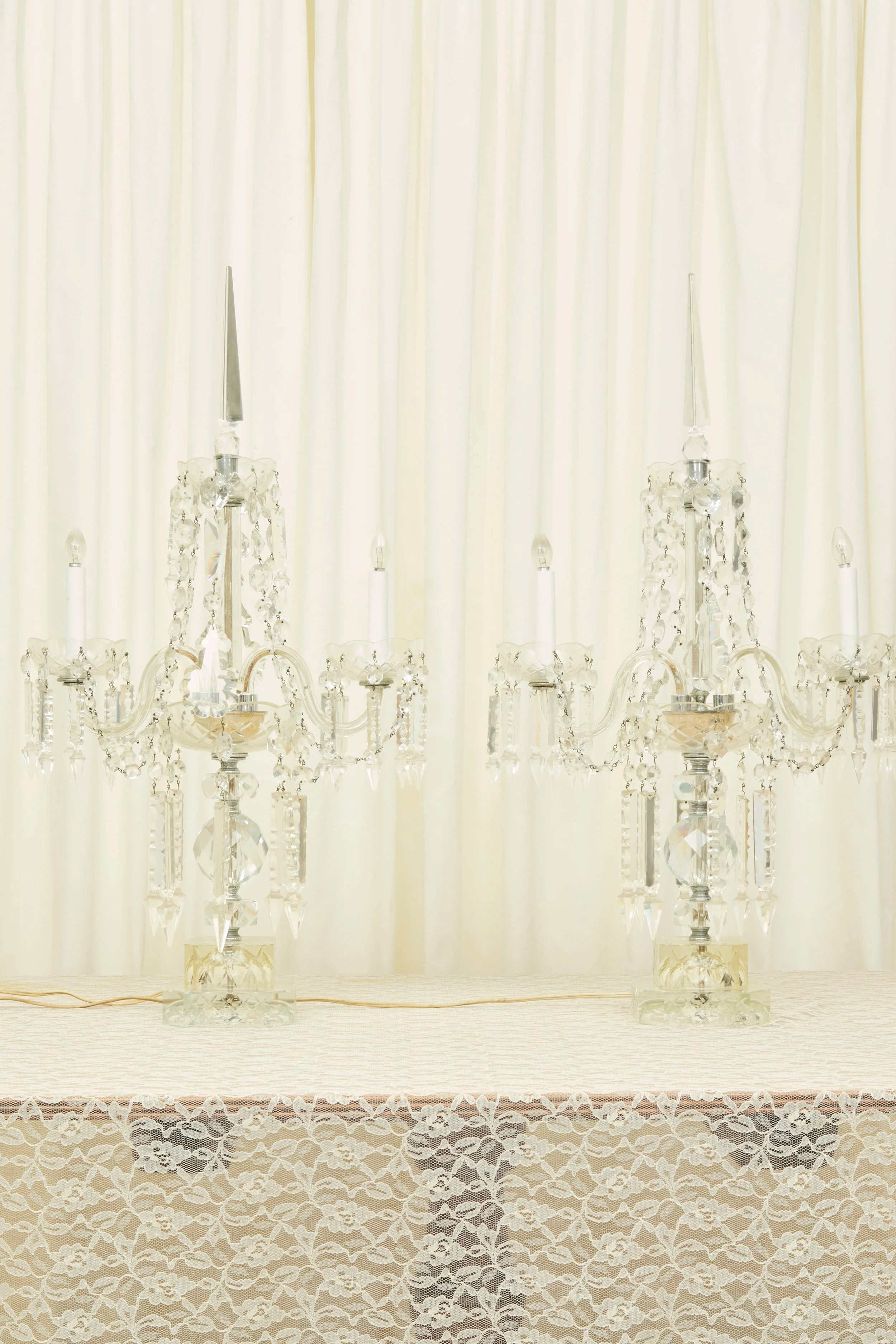 Antique Grand Crystal Candelabra Lamp