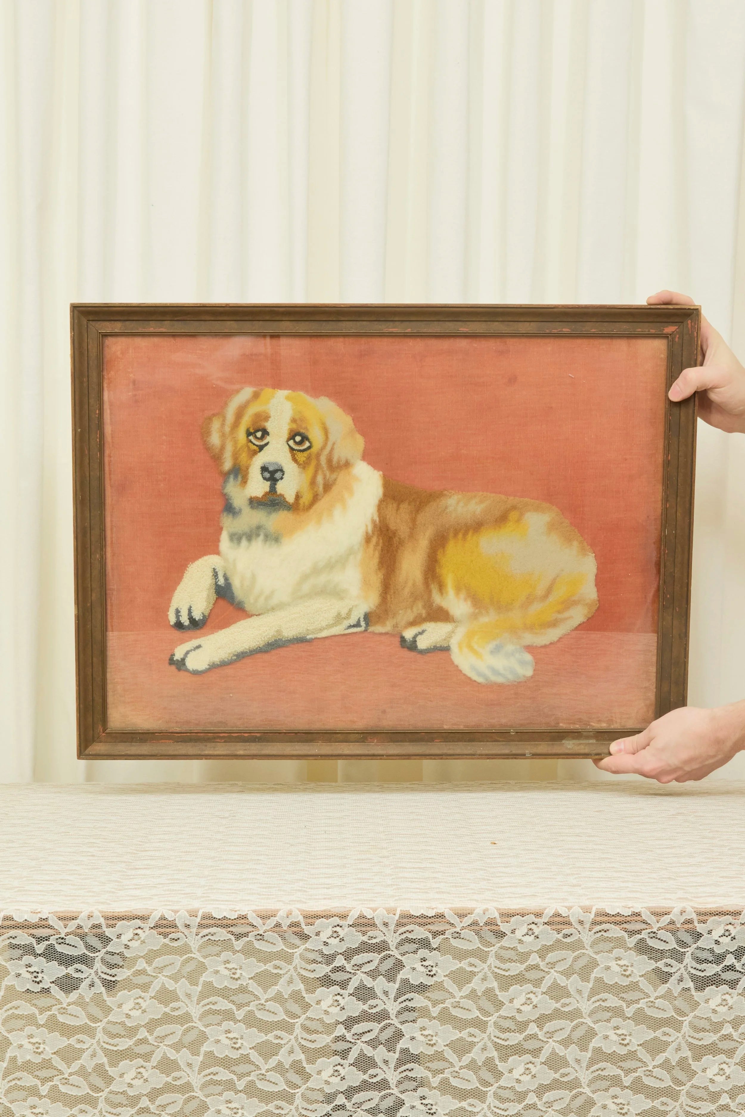 Antique Needlepoint Velvet Saint Bernard (1800s)