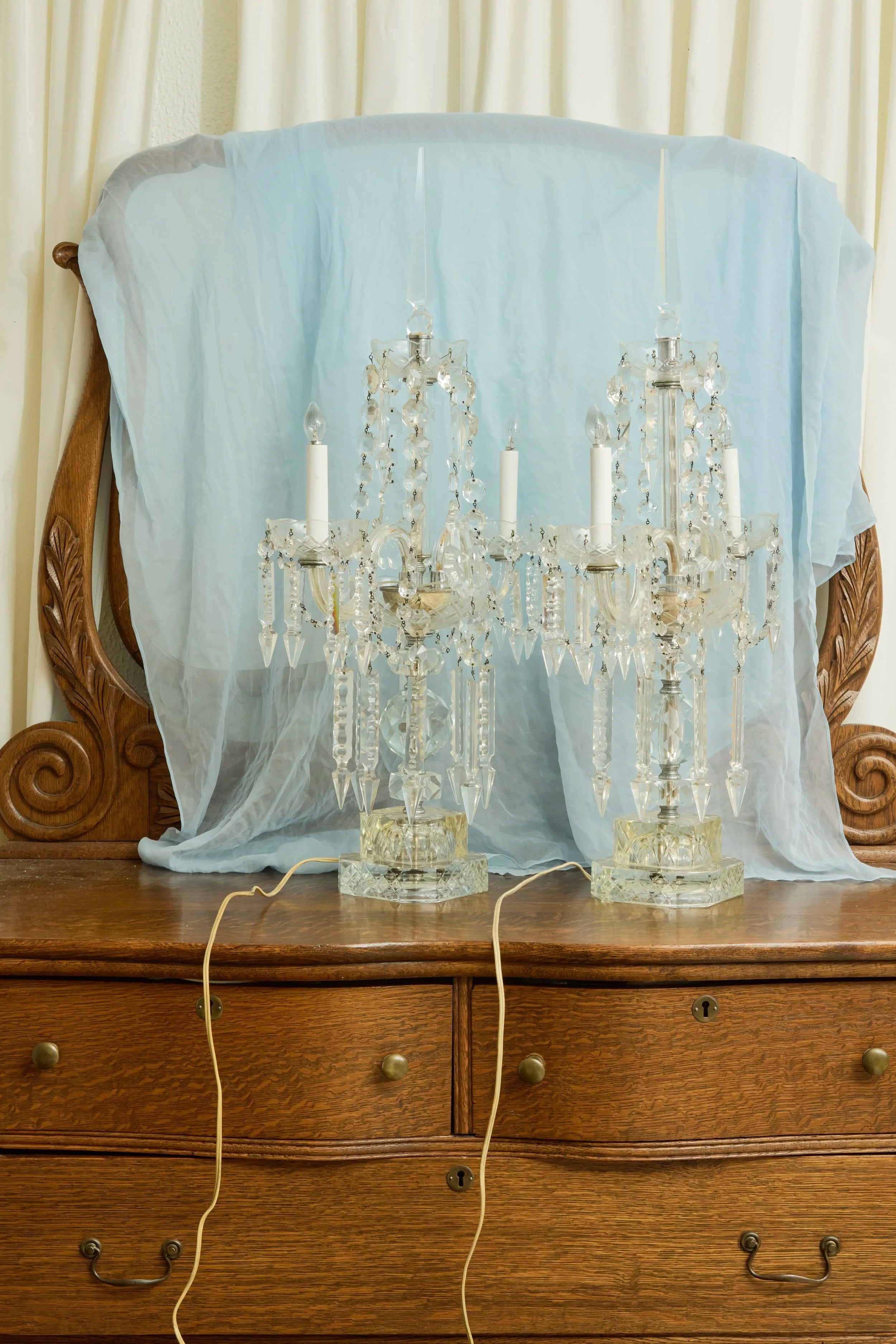 Antique Grand Crystal Candelabra Lamp
