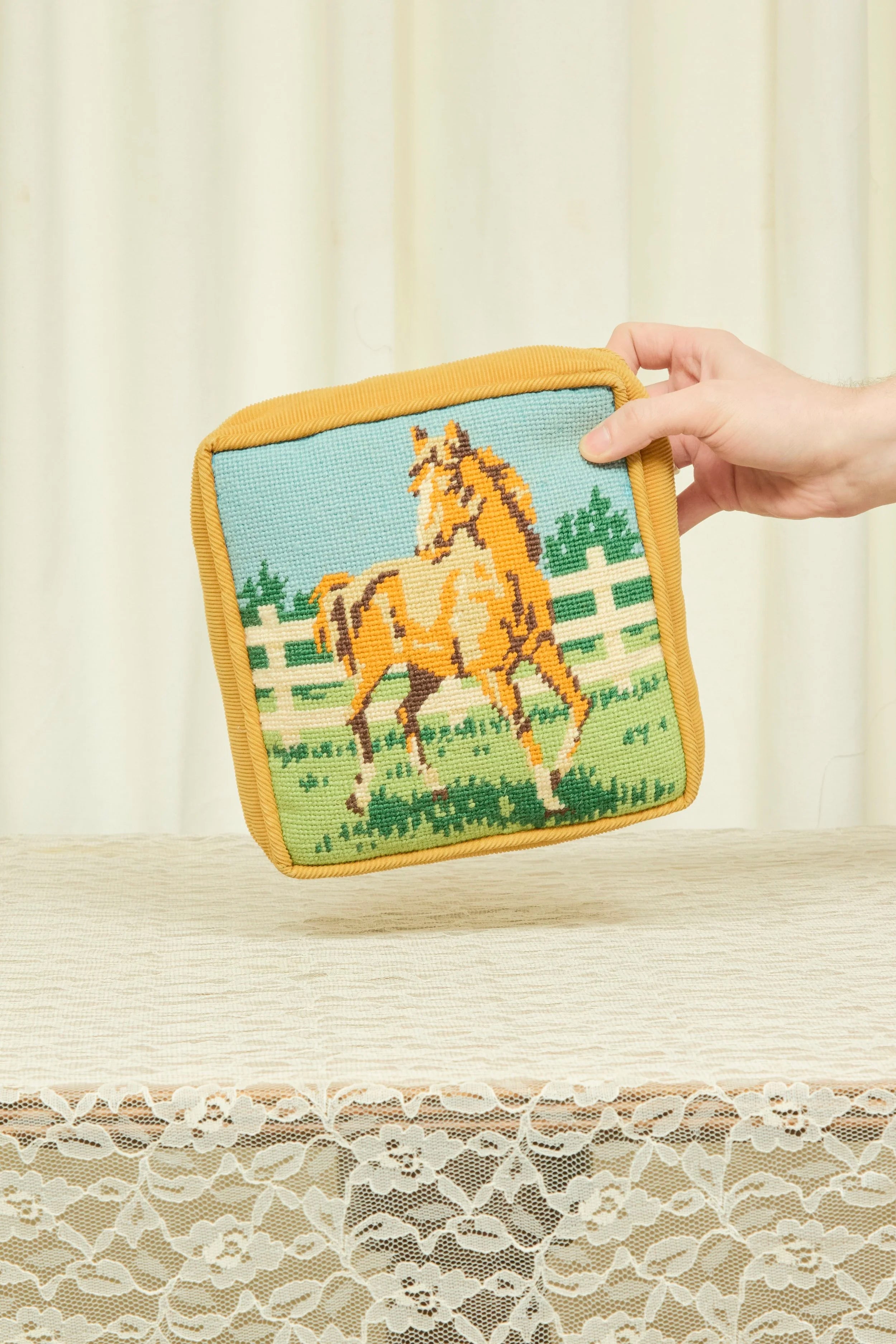 Vintage Horse Needlepoint Pillow