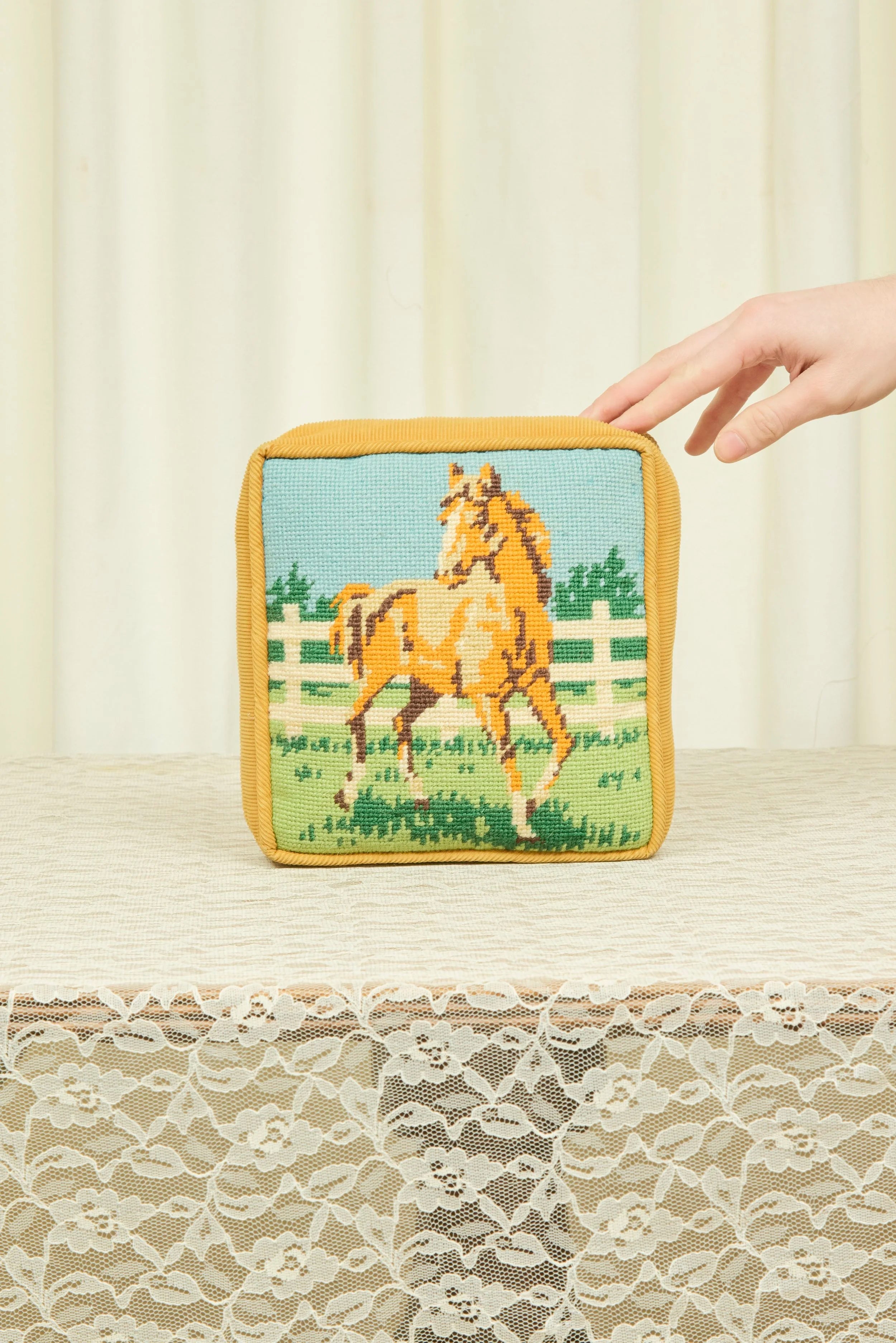 Vintage Horse Needlepoint Pillow