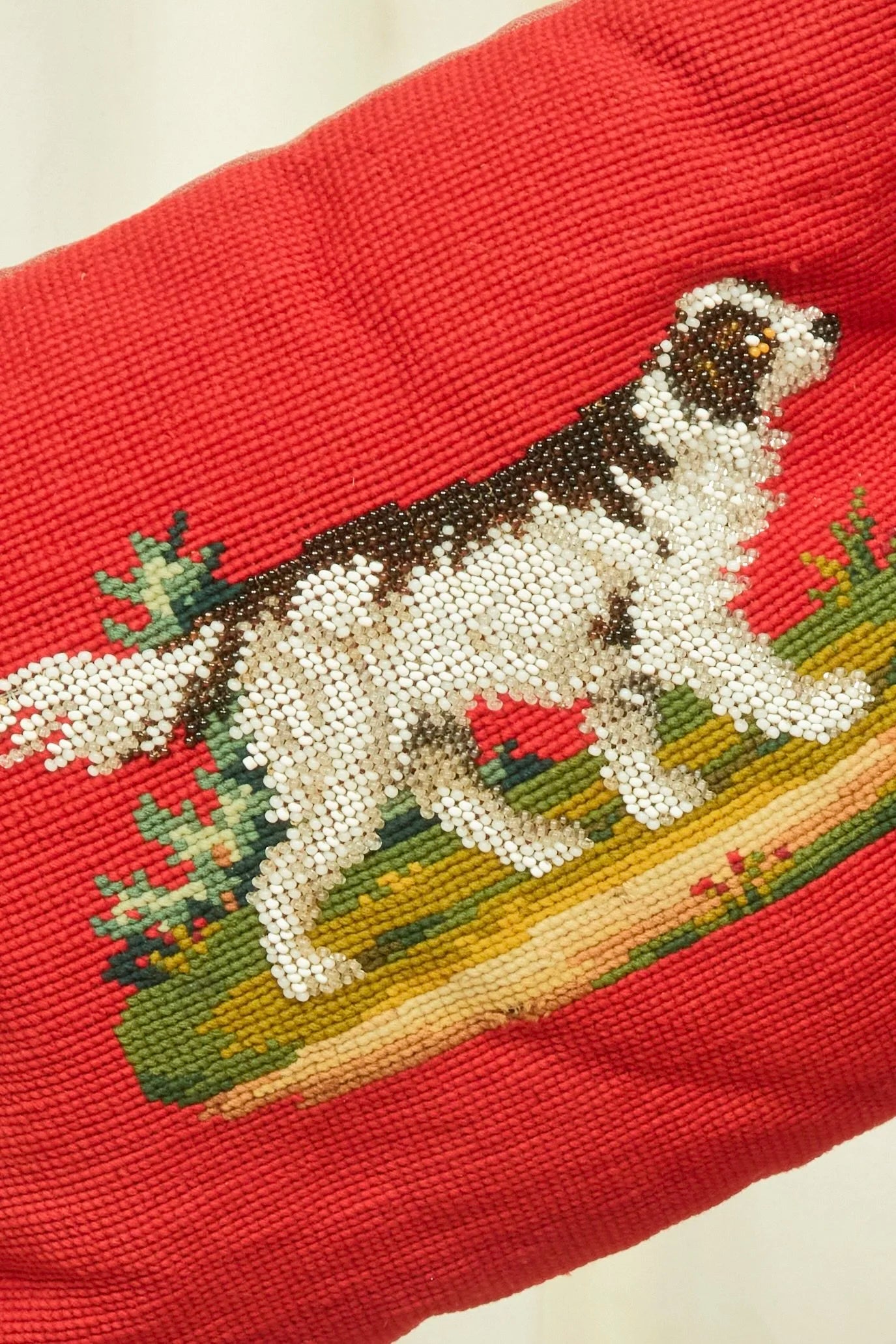 Antique Beaded and Needlepointed Dog Pillow