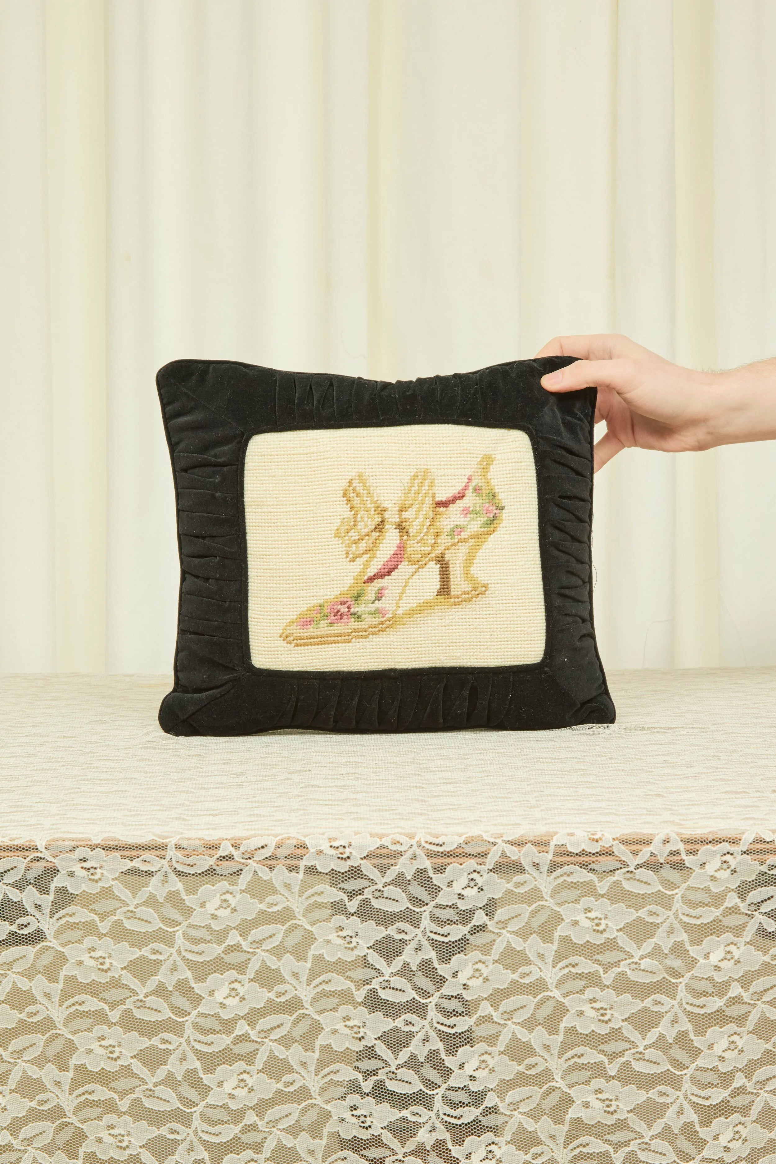 Vintage Victorian Shoe Needlepoint Pillow