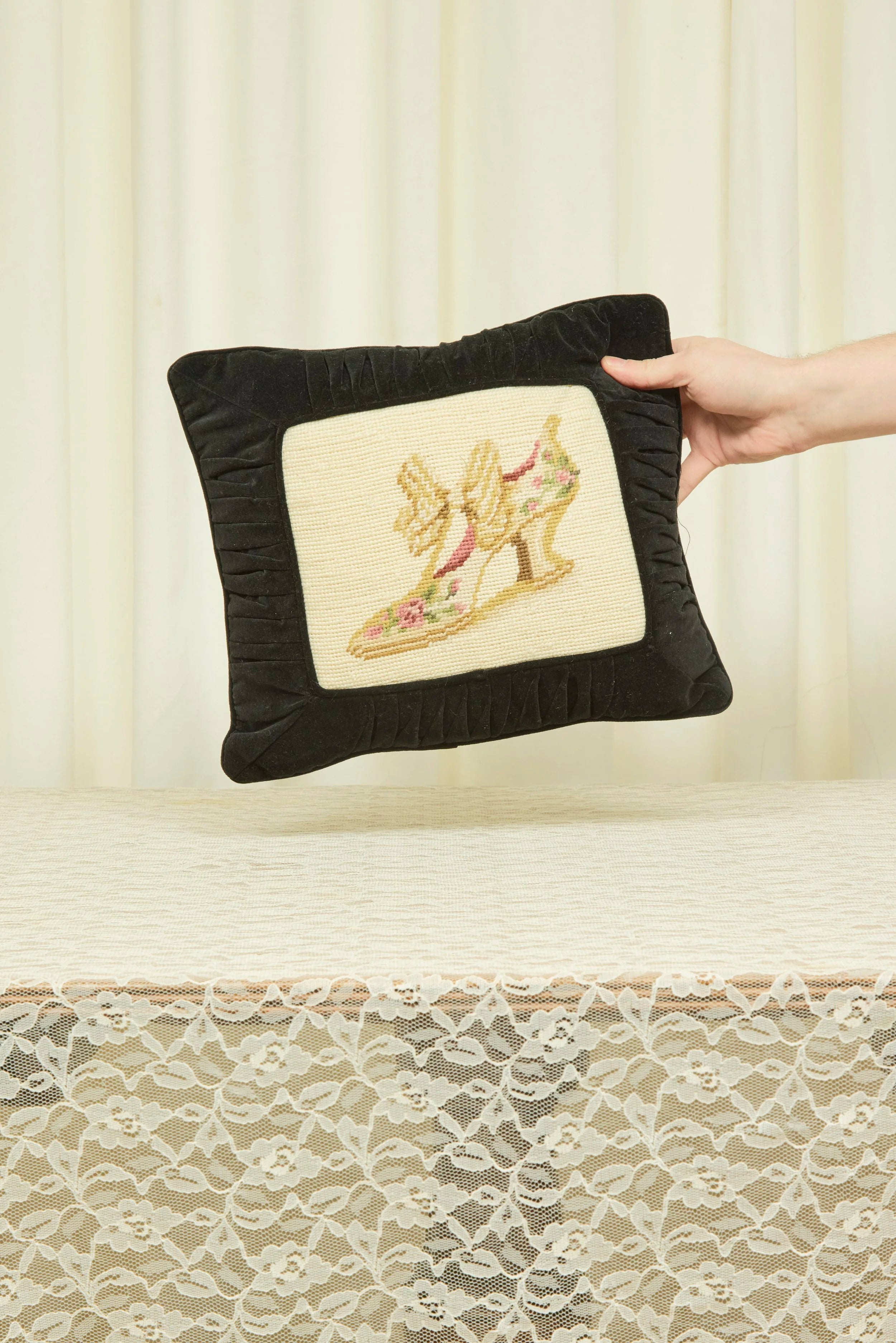 Vintage Victorian Shoe Needlepoint Pillow