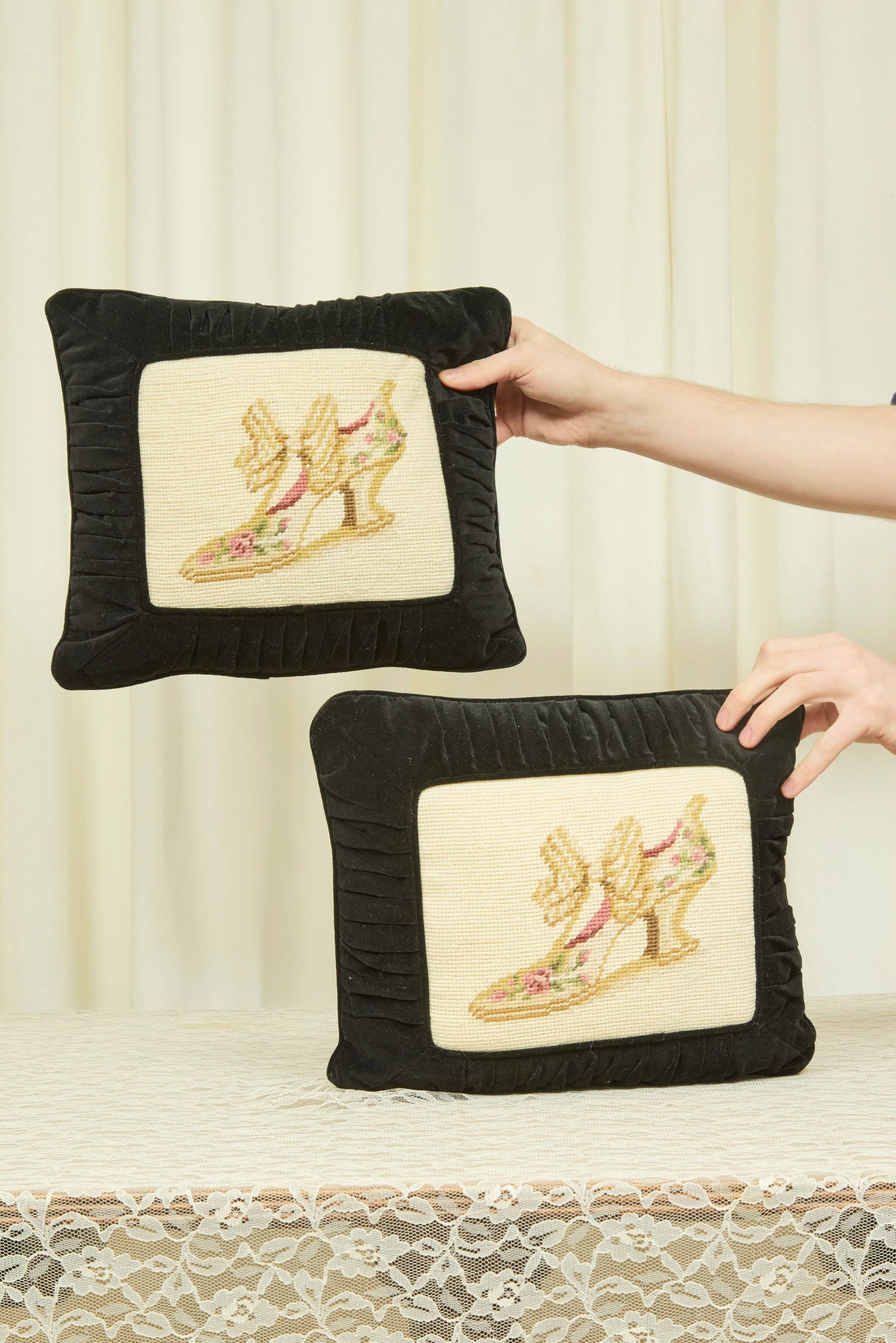 Vintage Victorian Shoe Needlepoint Pillow