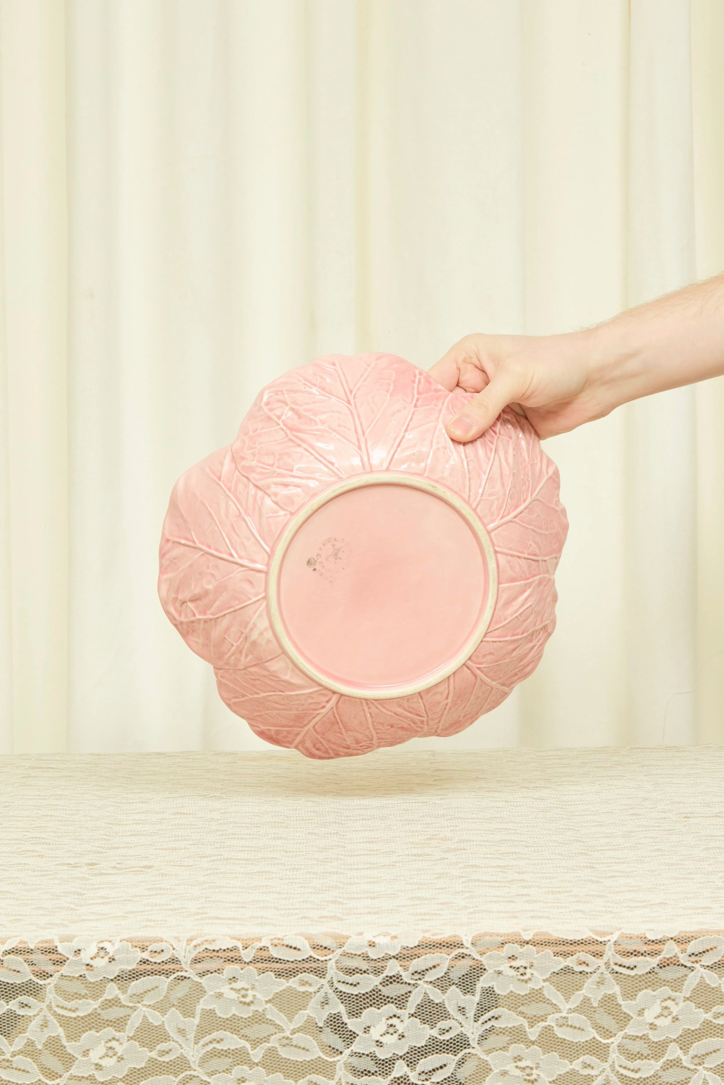 Vintage Majolica Cabbage Leaf Serving Bowl