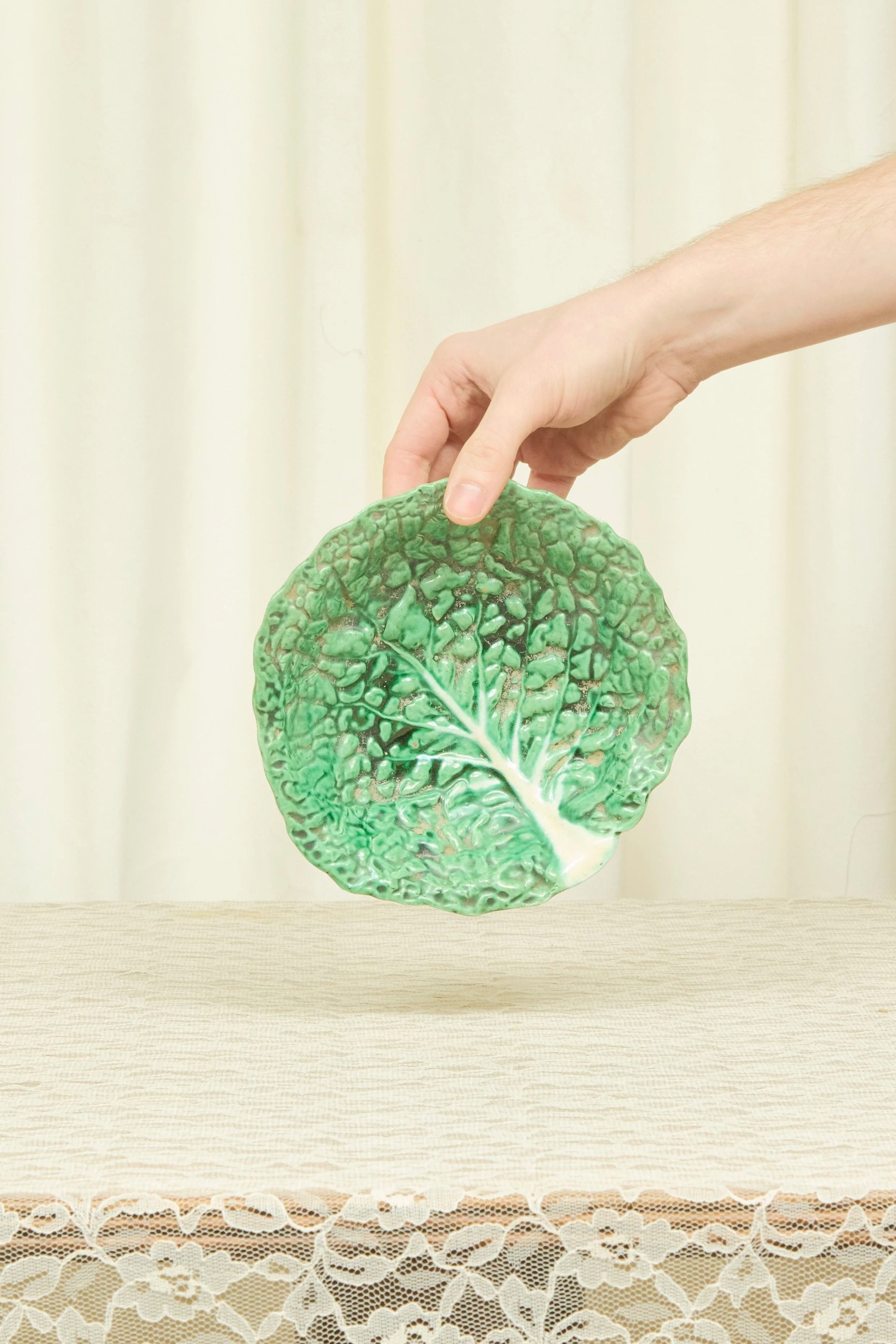 Vintage Majolica Cabbage Leaf Dish