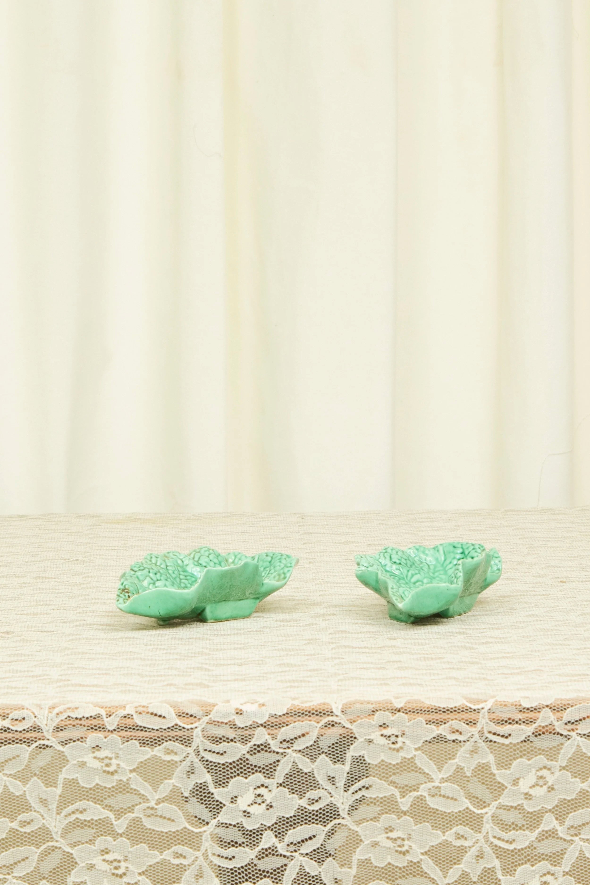 Vintage Majolica Cabbage Leaf Dish Set/2