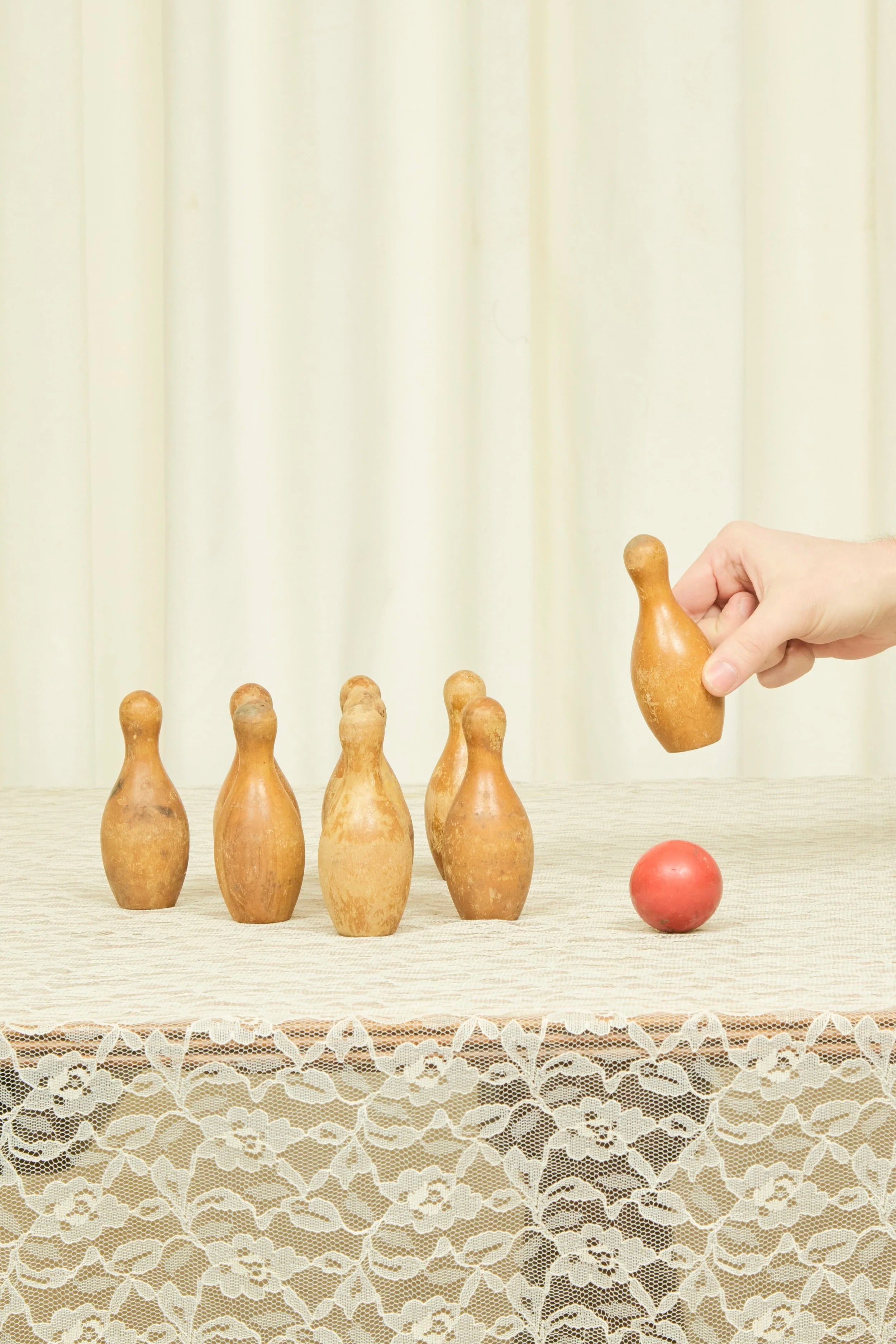 Antique Folk Art Miniature Bowling Set