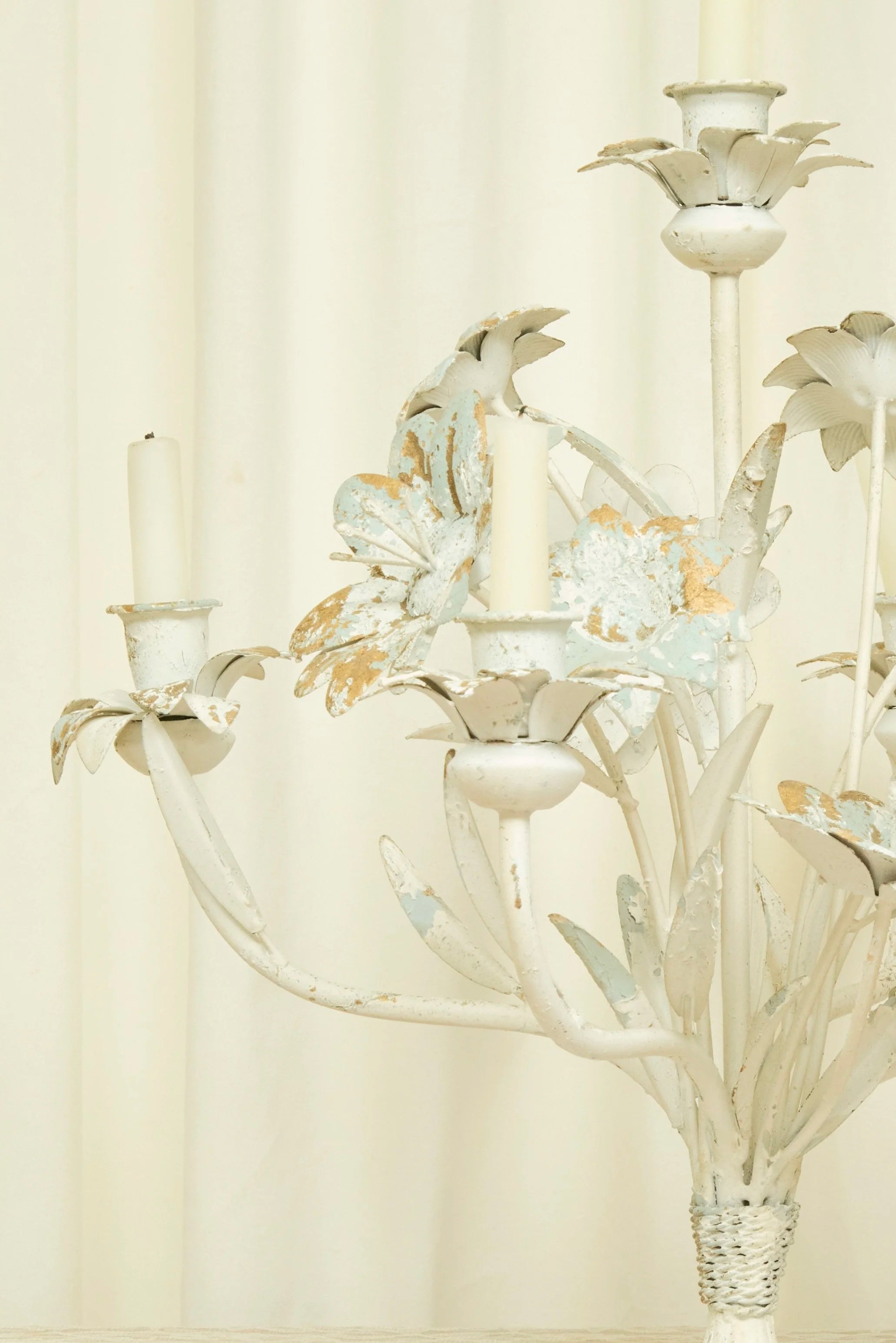 Vintage Chippy Floral 5 Arm Candelabra