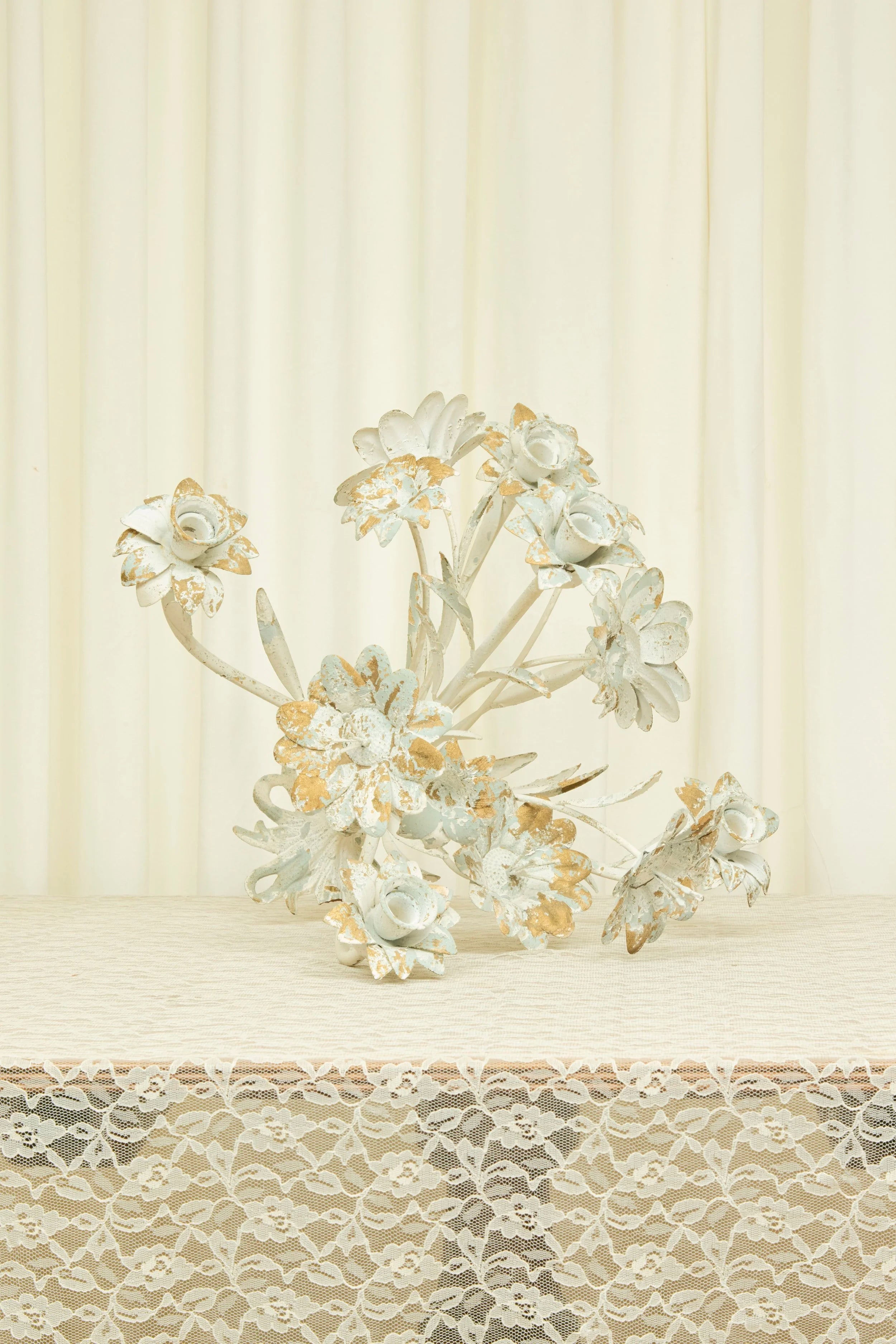 Vintage Chippy Floral 5 Arm Candelabra