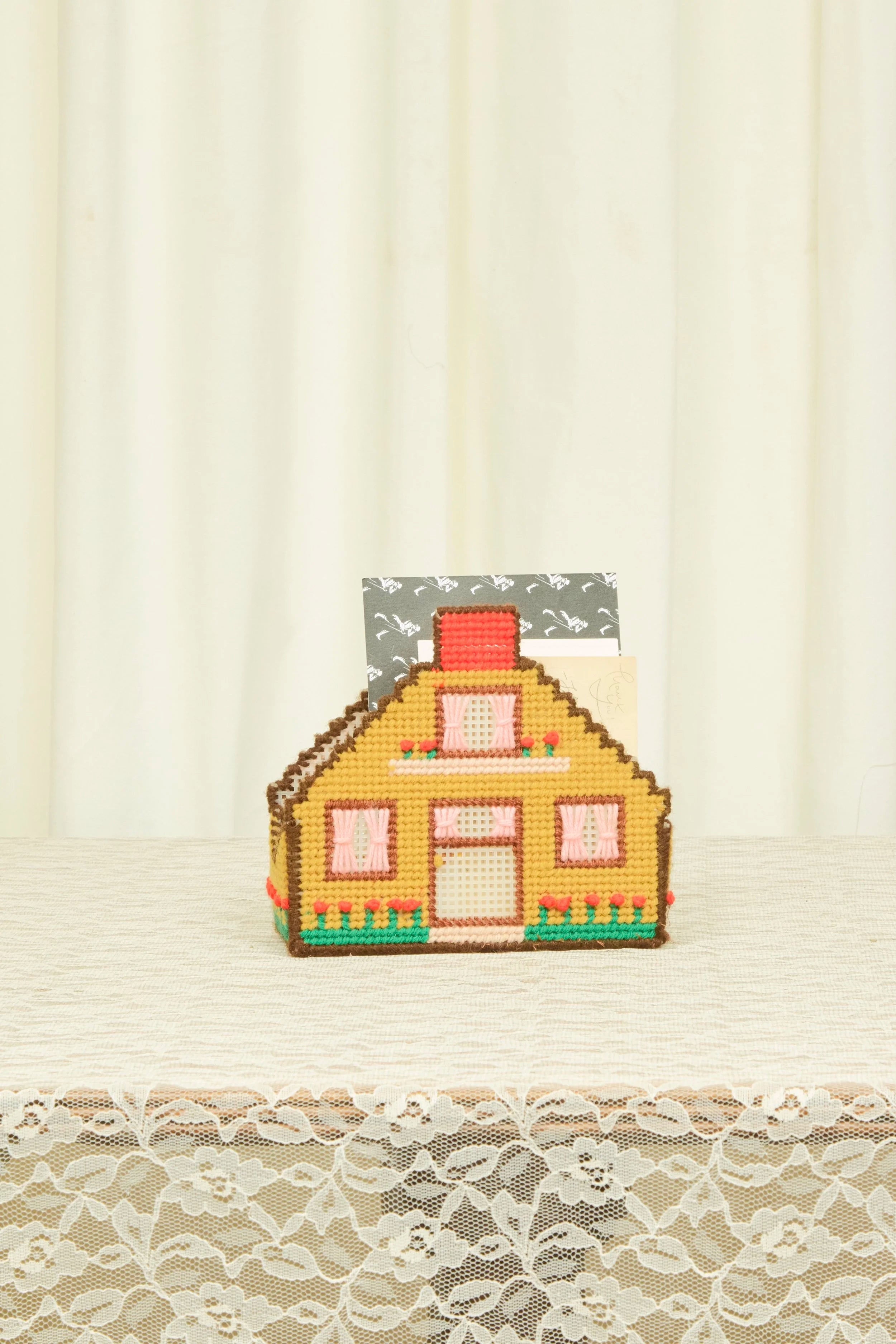 Vintage House Needlepoint Napkin/Letter Holder