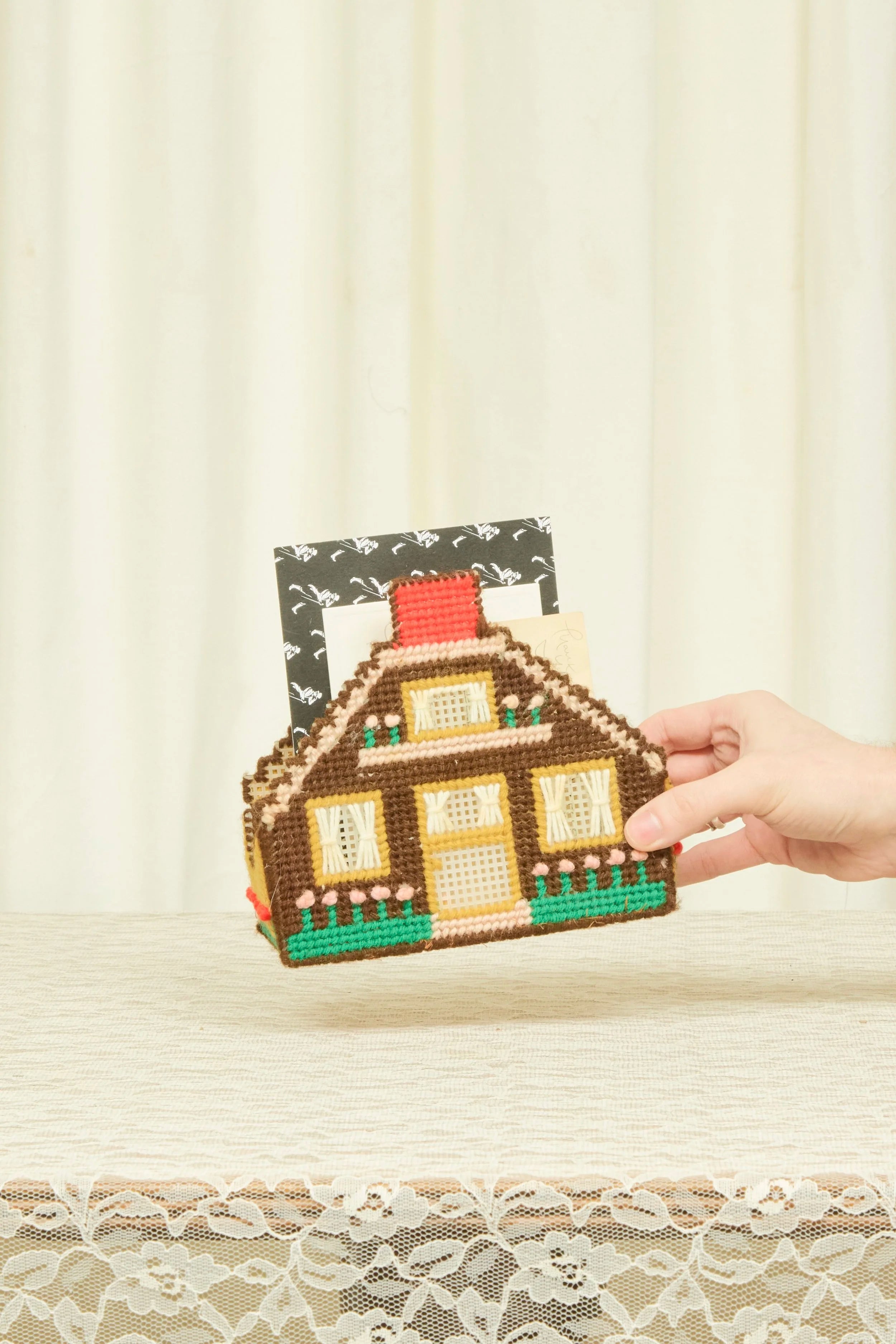 Vintage House Needlepoint Napkin/Letter Holder