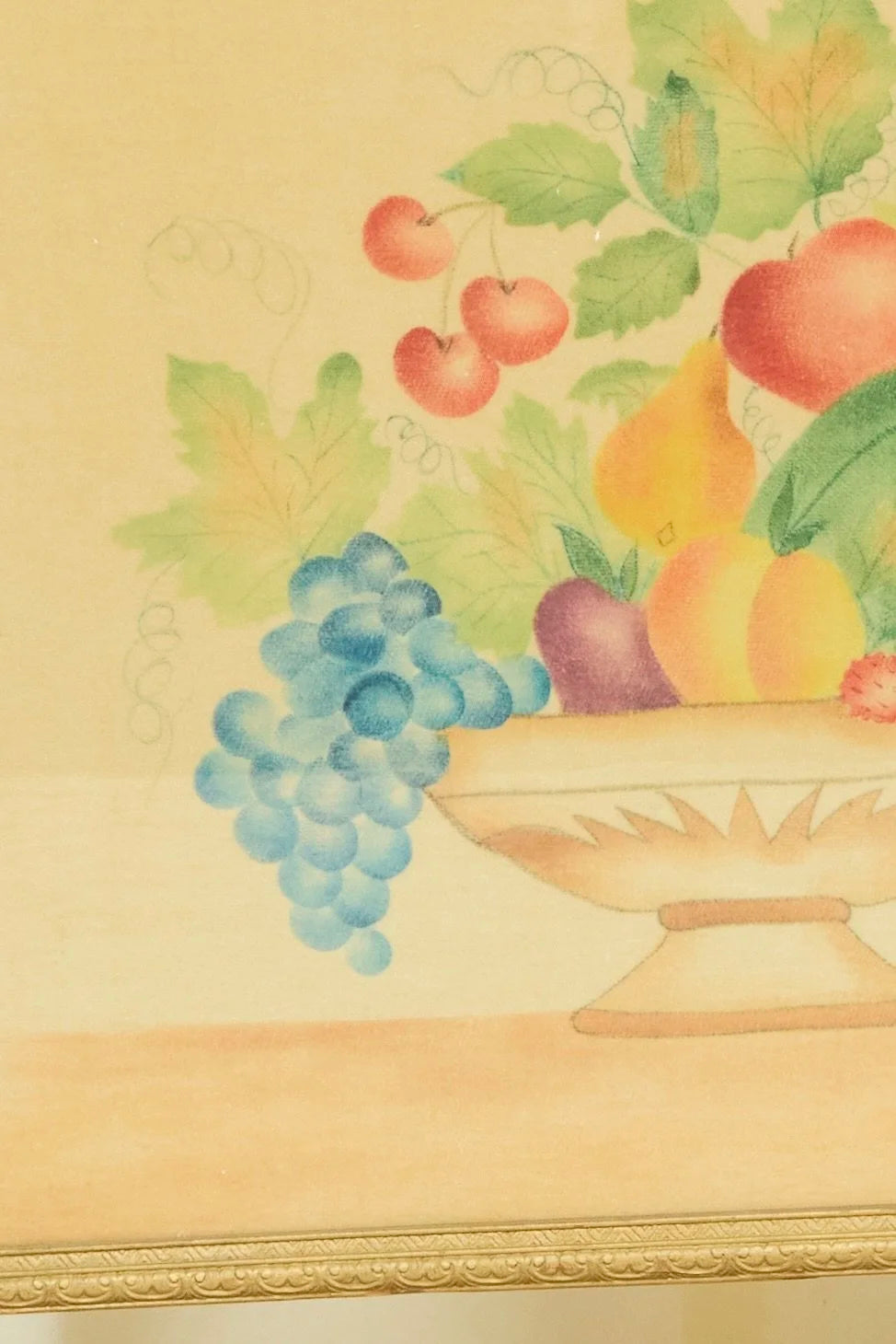 Vintage Framed Painted Velvet Fruit Scene (1968)