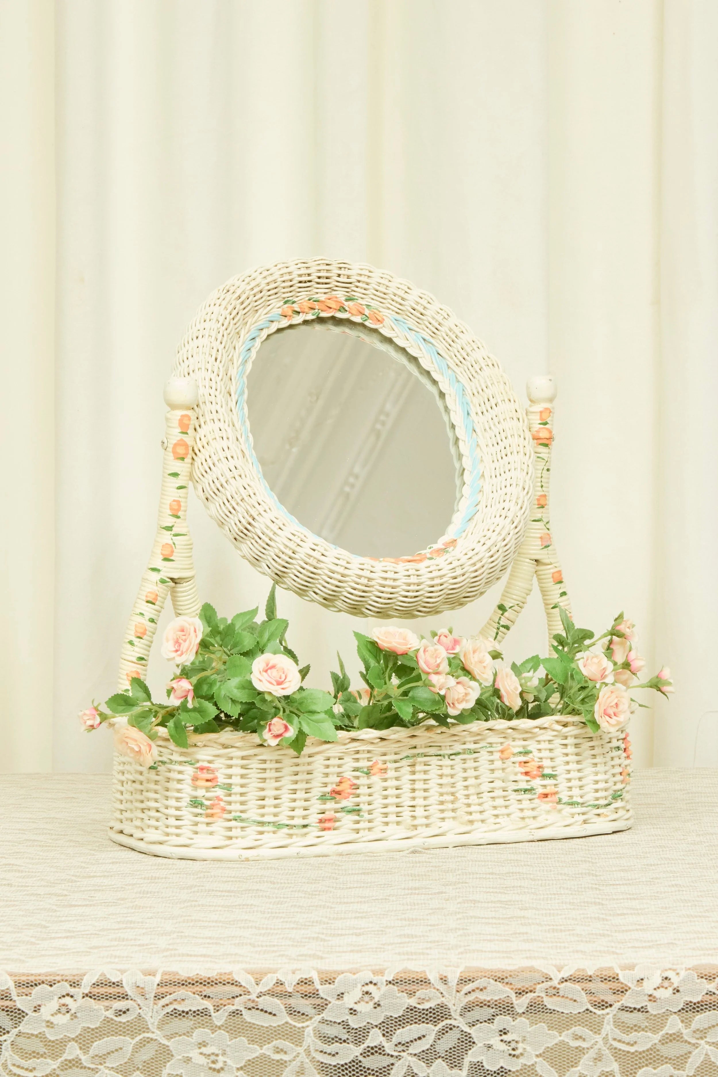 Vintage Wicker Vanity Mirror