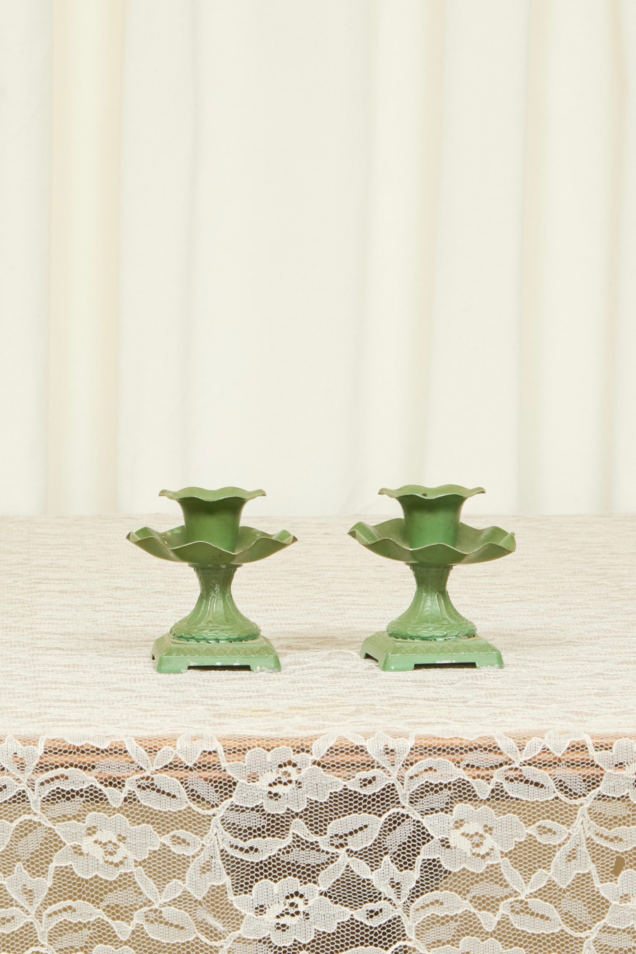 Vintage Ruffled Metal Candle Holder Set/2
