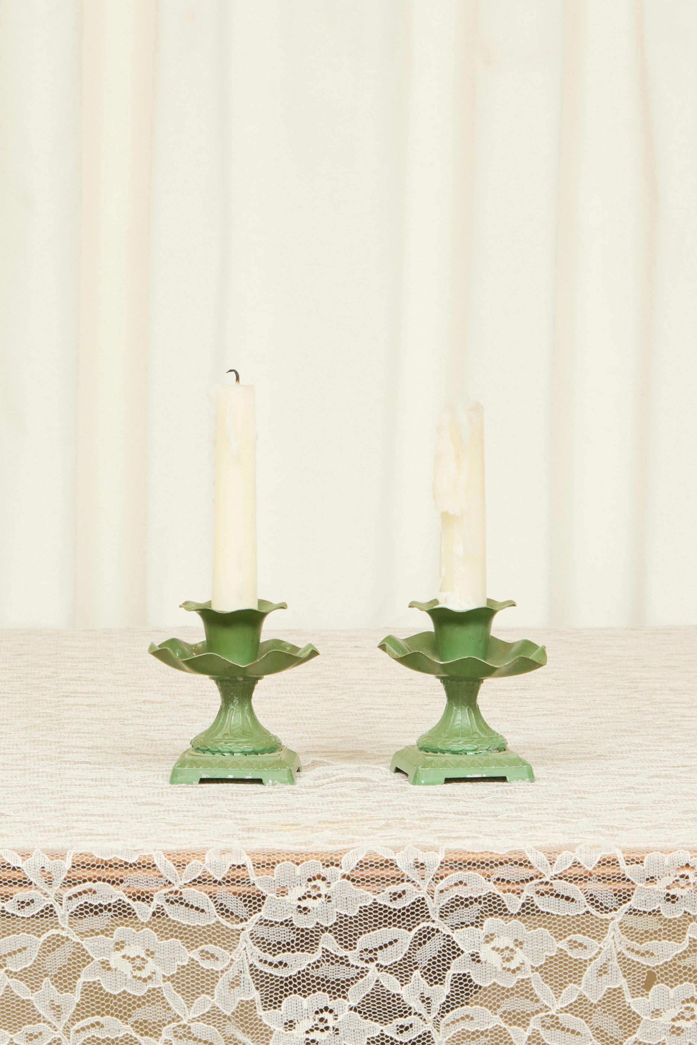 Vintage Ruffled Metal Candle Holder Set/2