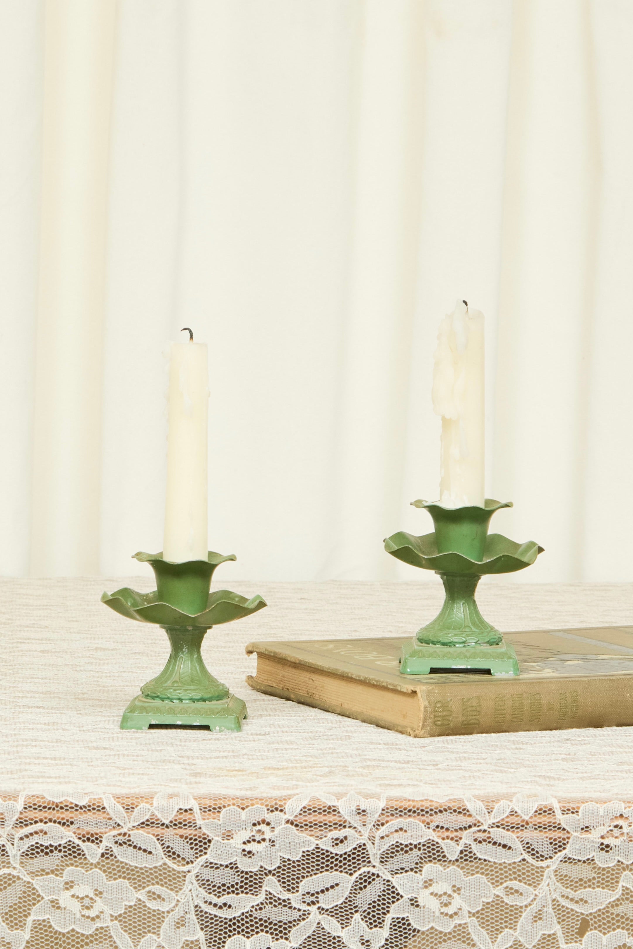 Vintage Ruffled Metal Candle Holder Set/2