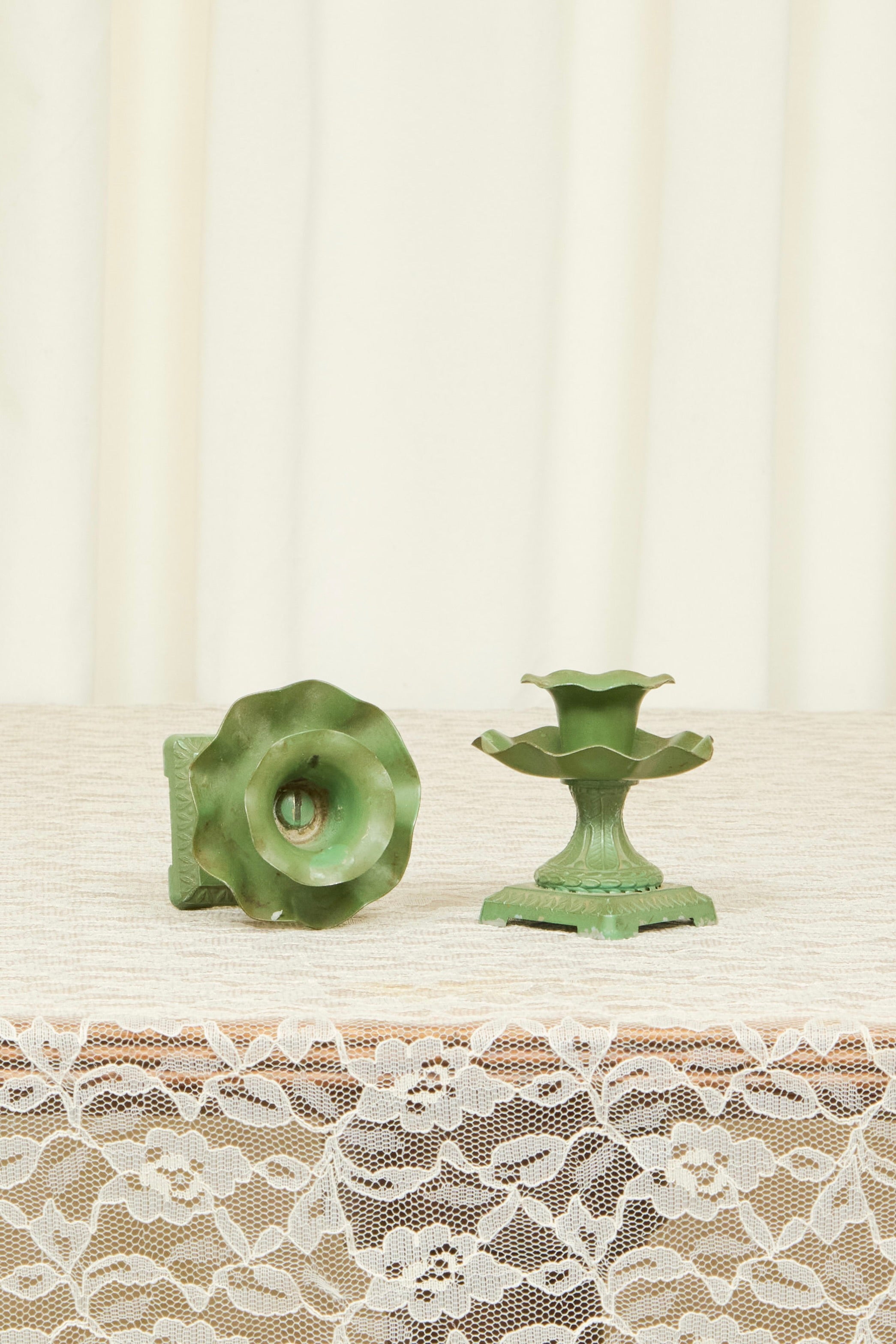Vintage Ruffled Metal Candle Holder Set/2