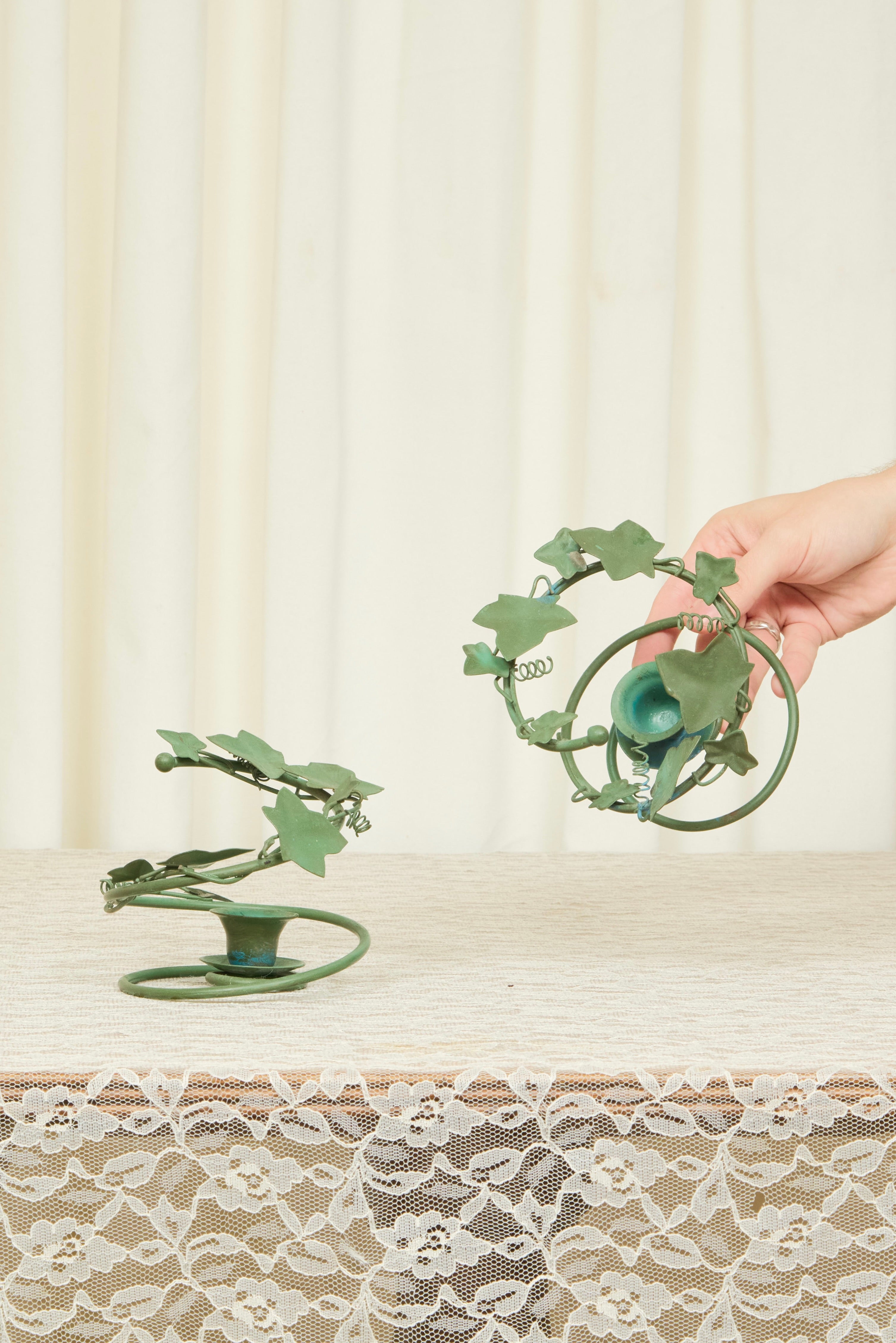 Vintage Metal Ivy Candle Holder Set/2