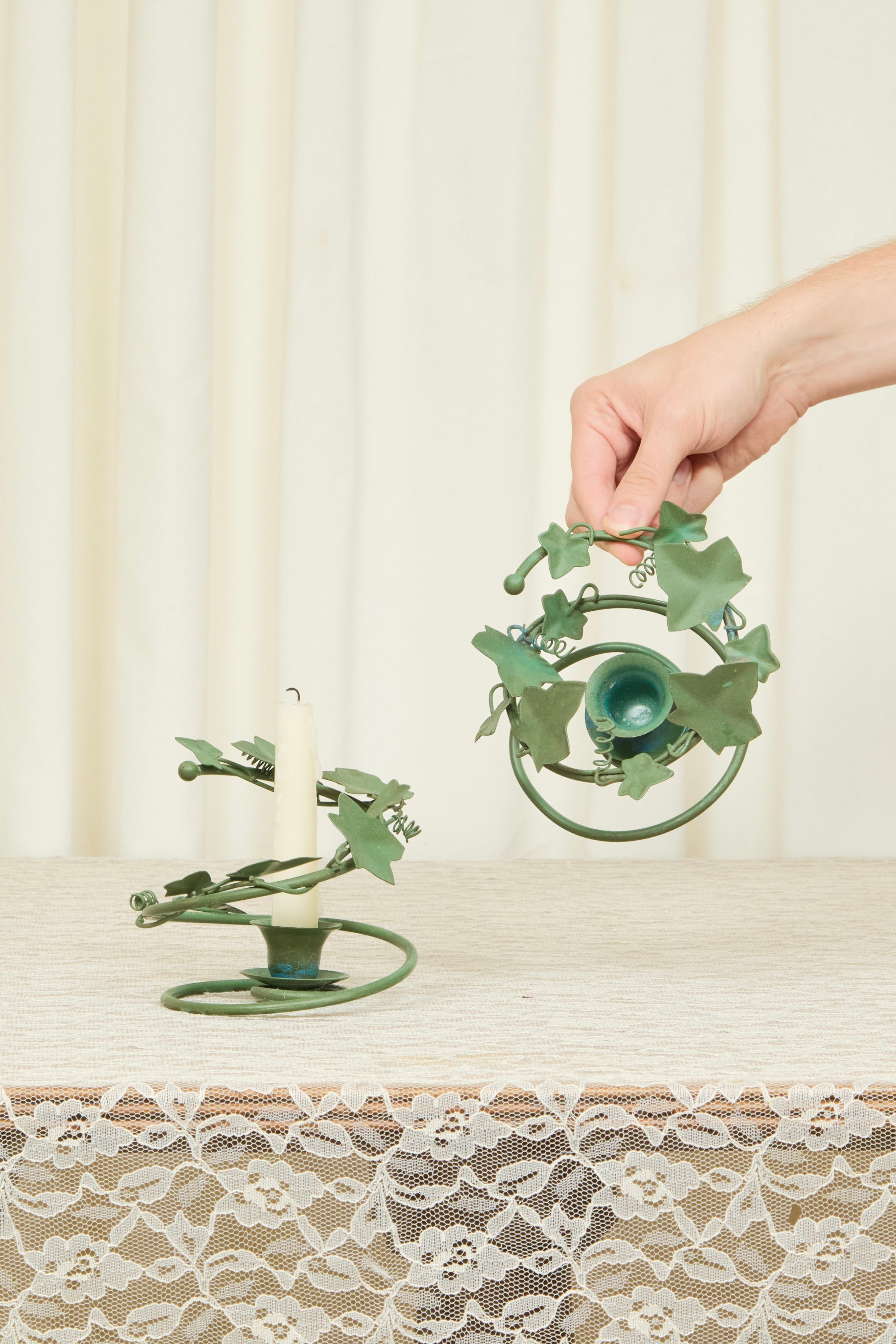 Vintage Metal Ivy Candle Holder Set/2