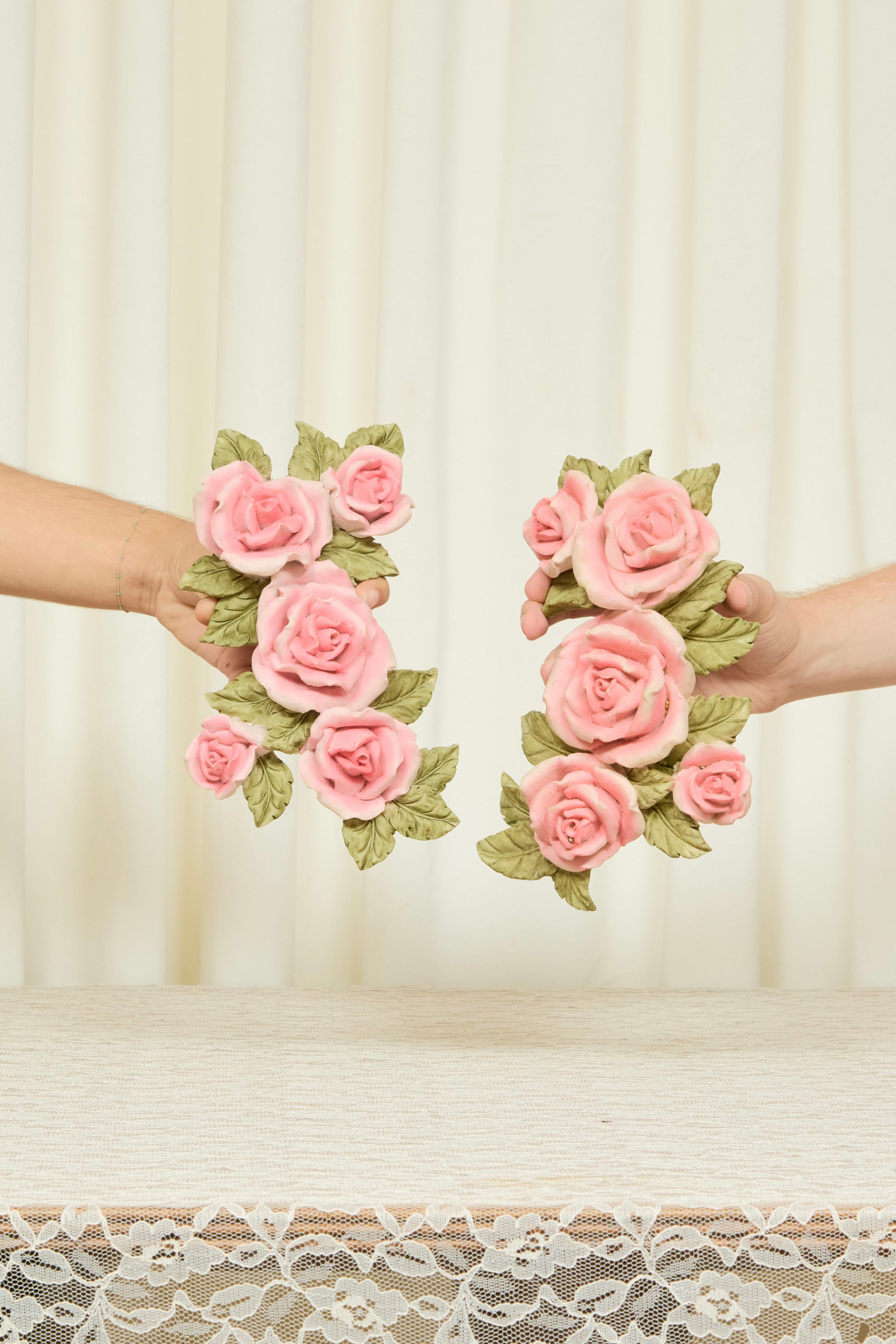 Vintage Plaster Rose Wall Hanging Set /2