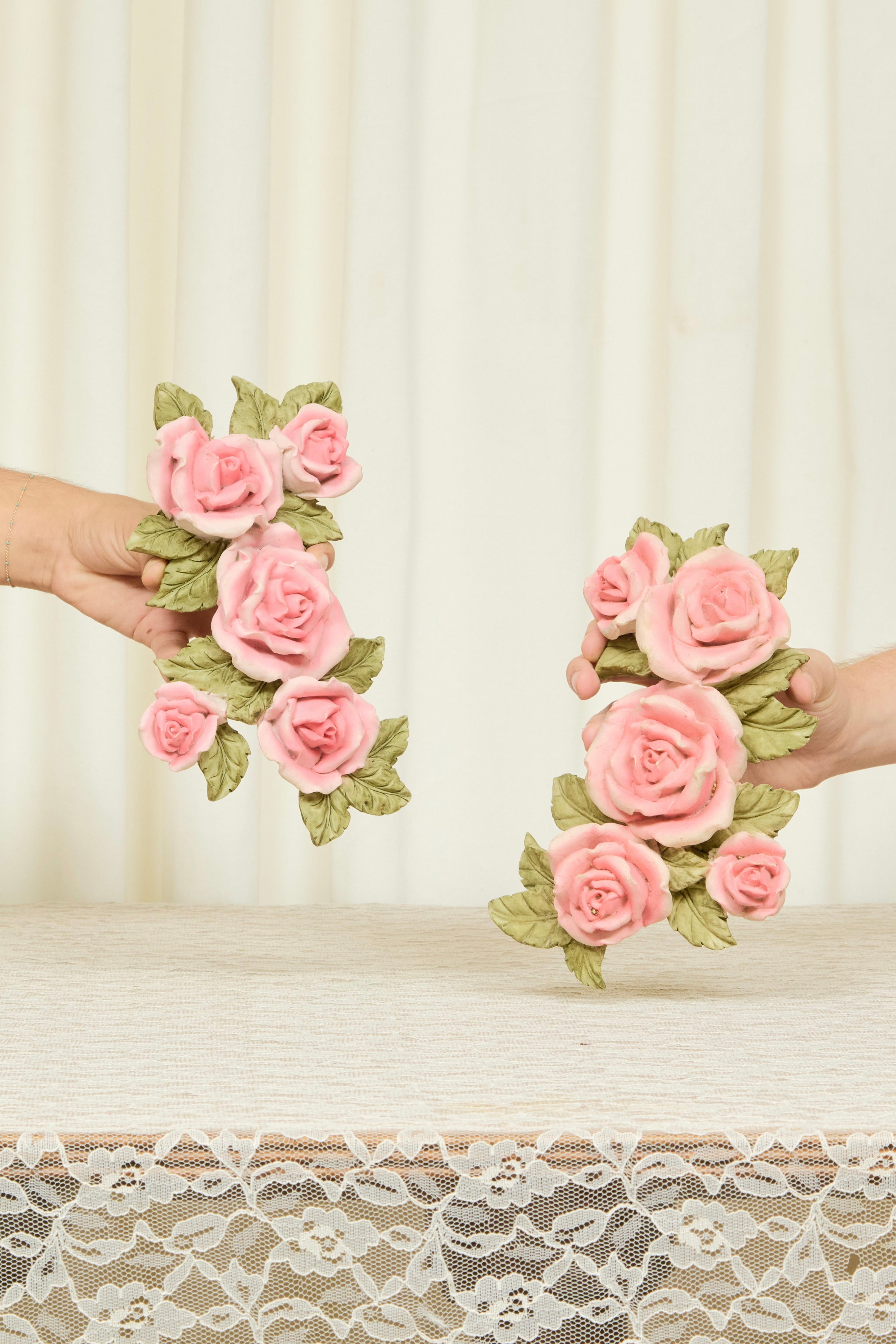 Vintage Plaster Rose Wall Hanging Set /2