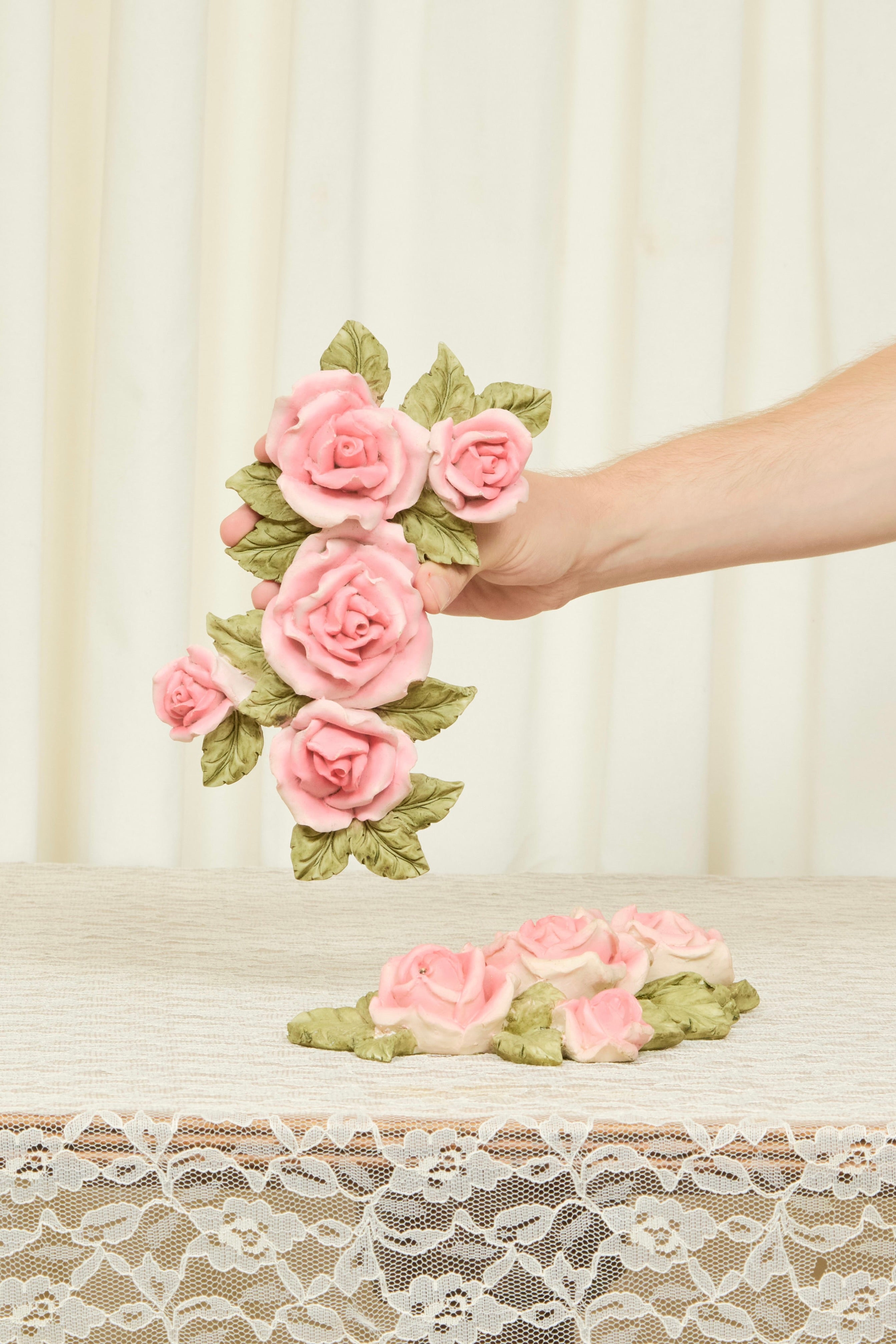Vintage Plaster Rose Wall Hanging Set /2
