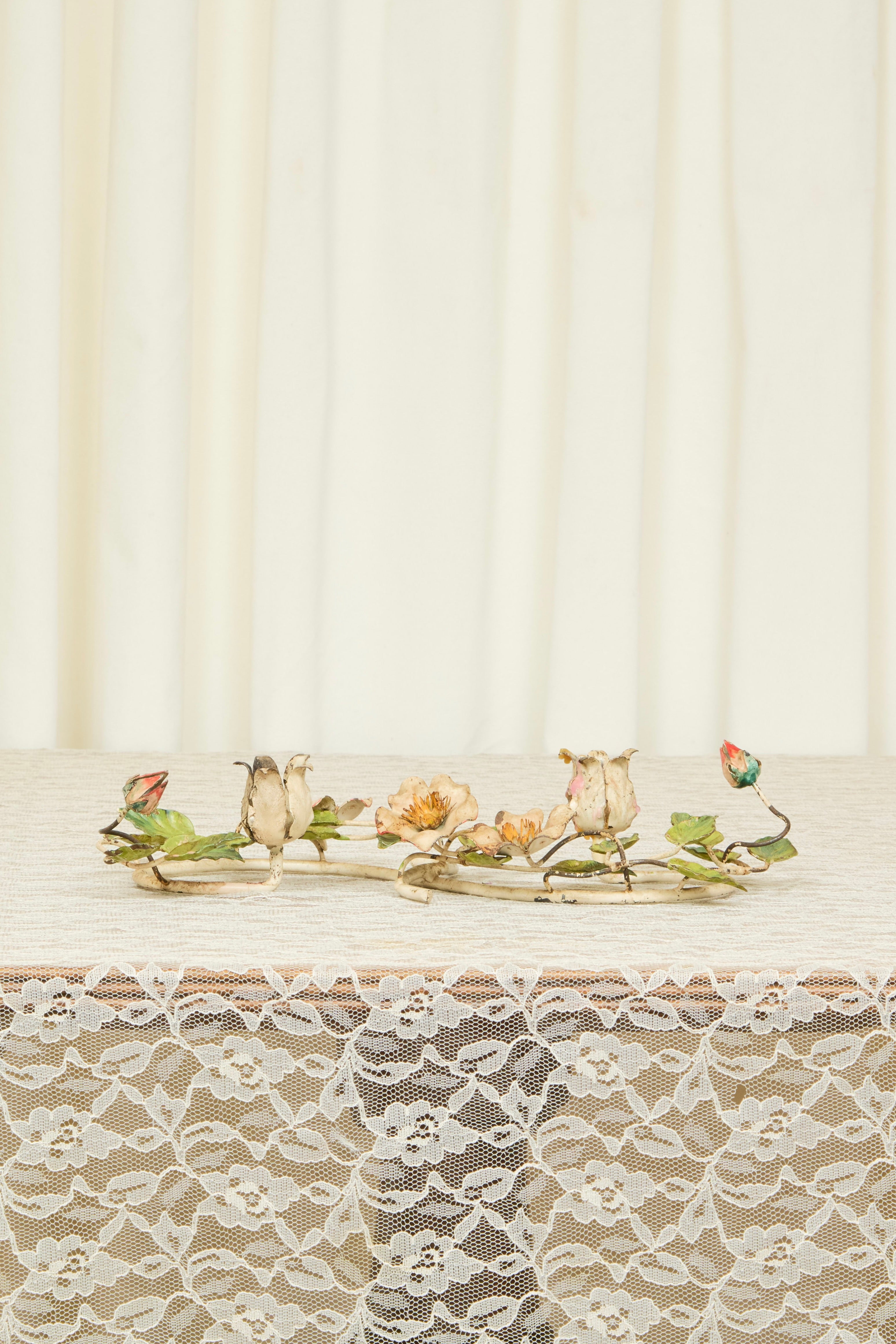 Vintage Metal Floral Branch Candleholder