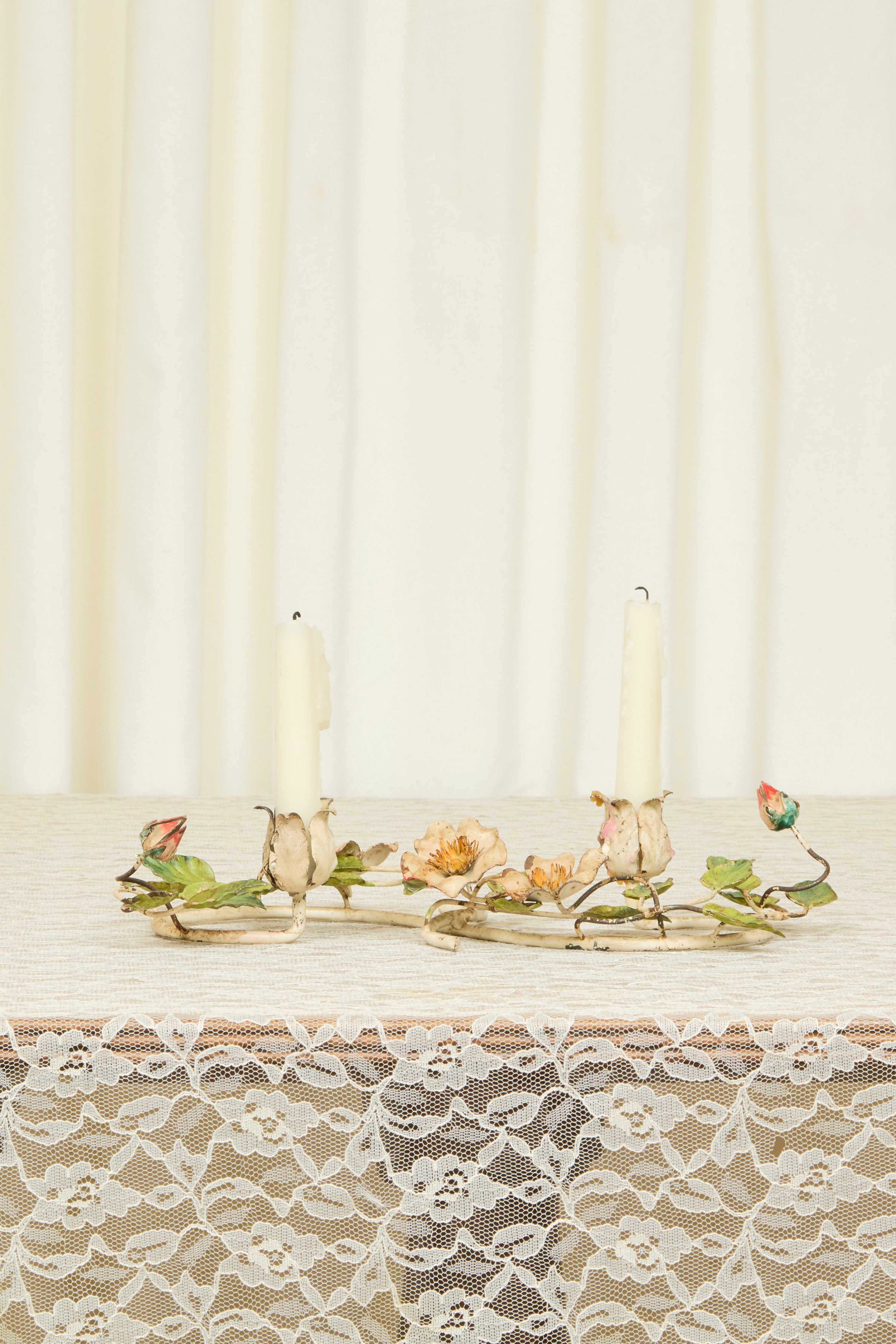 Vintage Metal Floral Branch Candleholder
