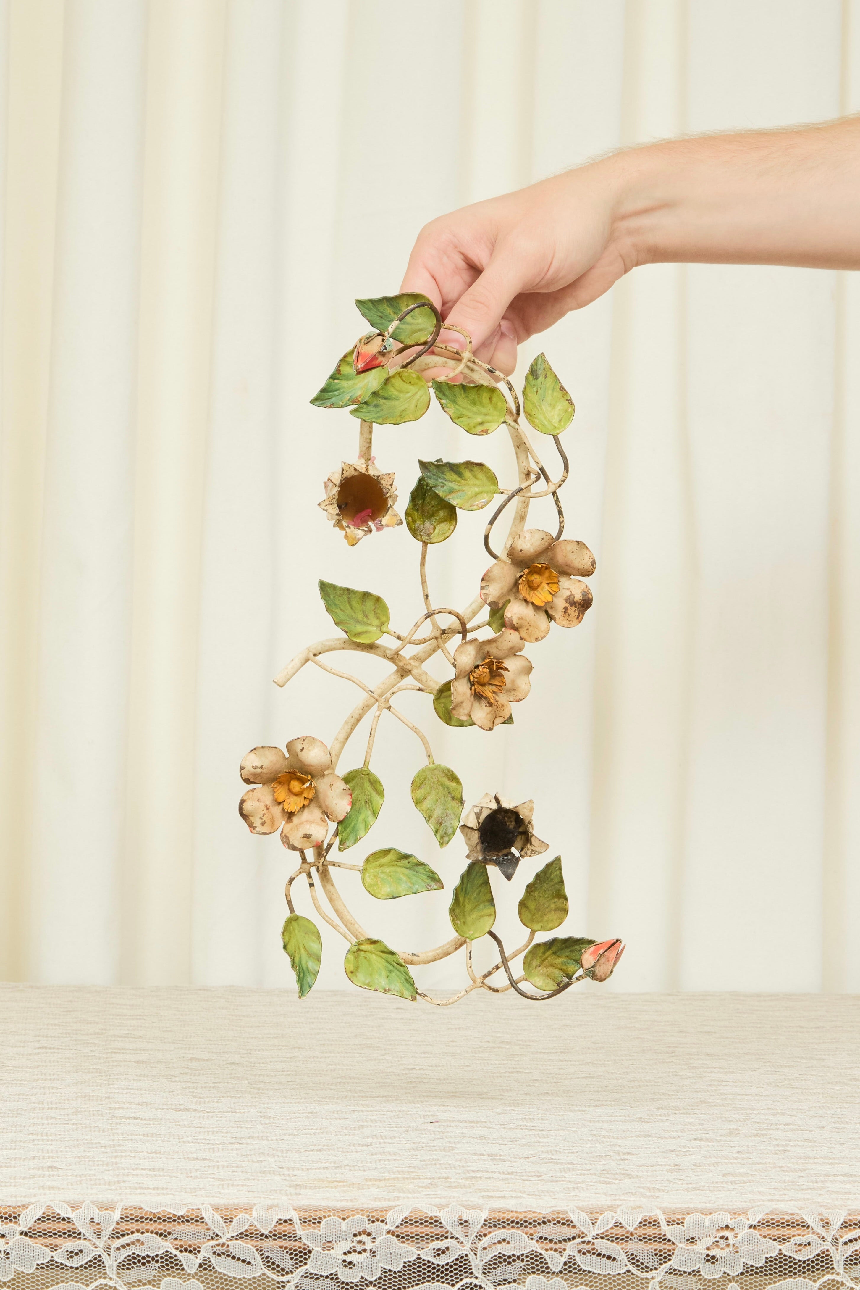 Vintage Metal Floral Branch Candleholder