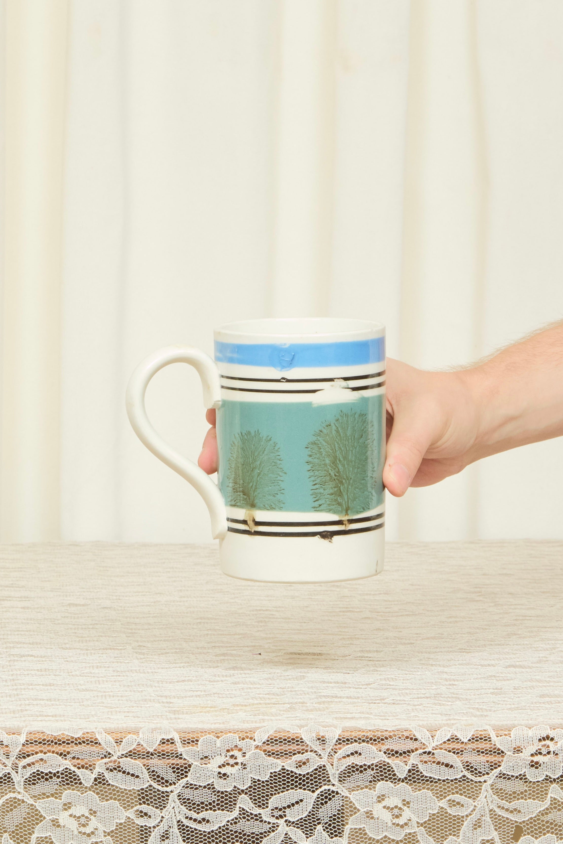 Antique Mocha Ware Painted Tankard Mug