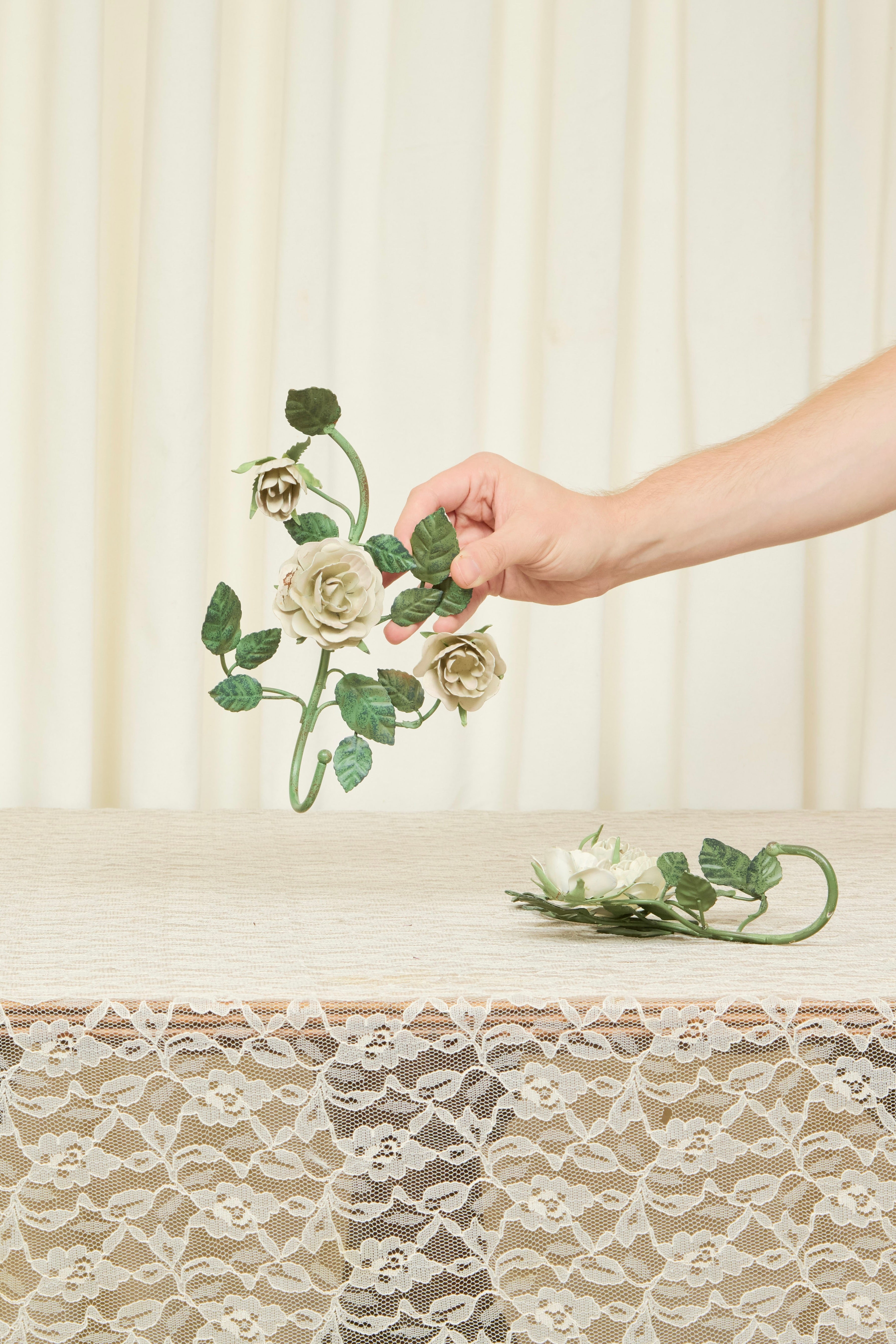 Vintage Dramatic Rose Hooks Set/2