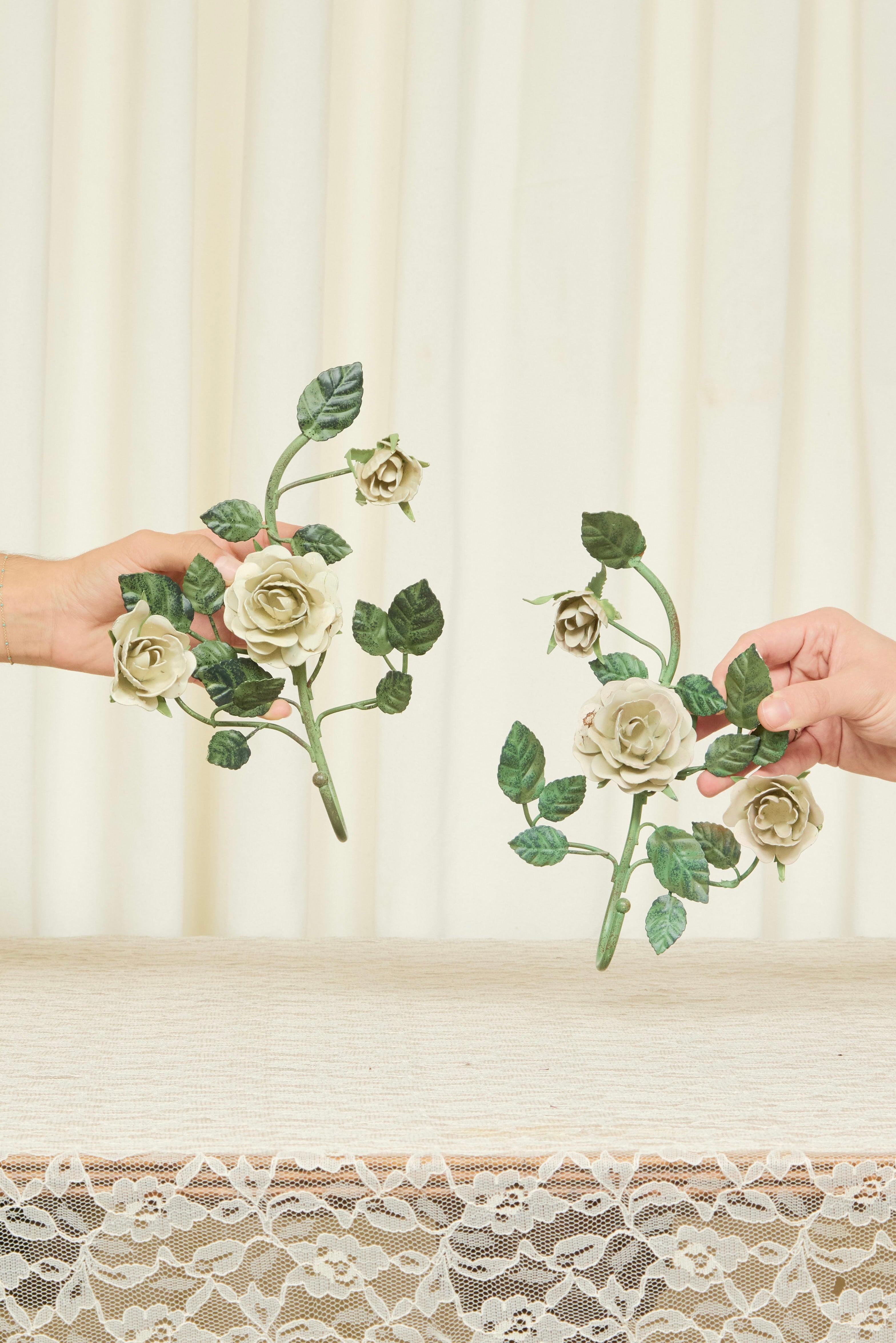 Vintage Dramatic Rose Hooks Set/2