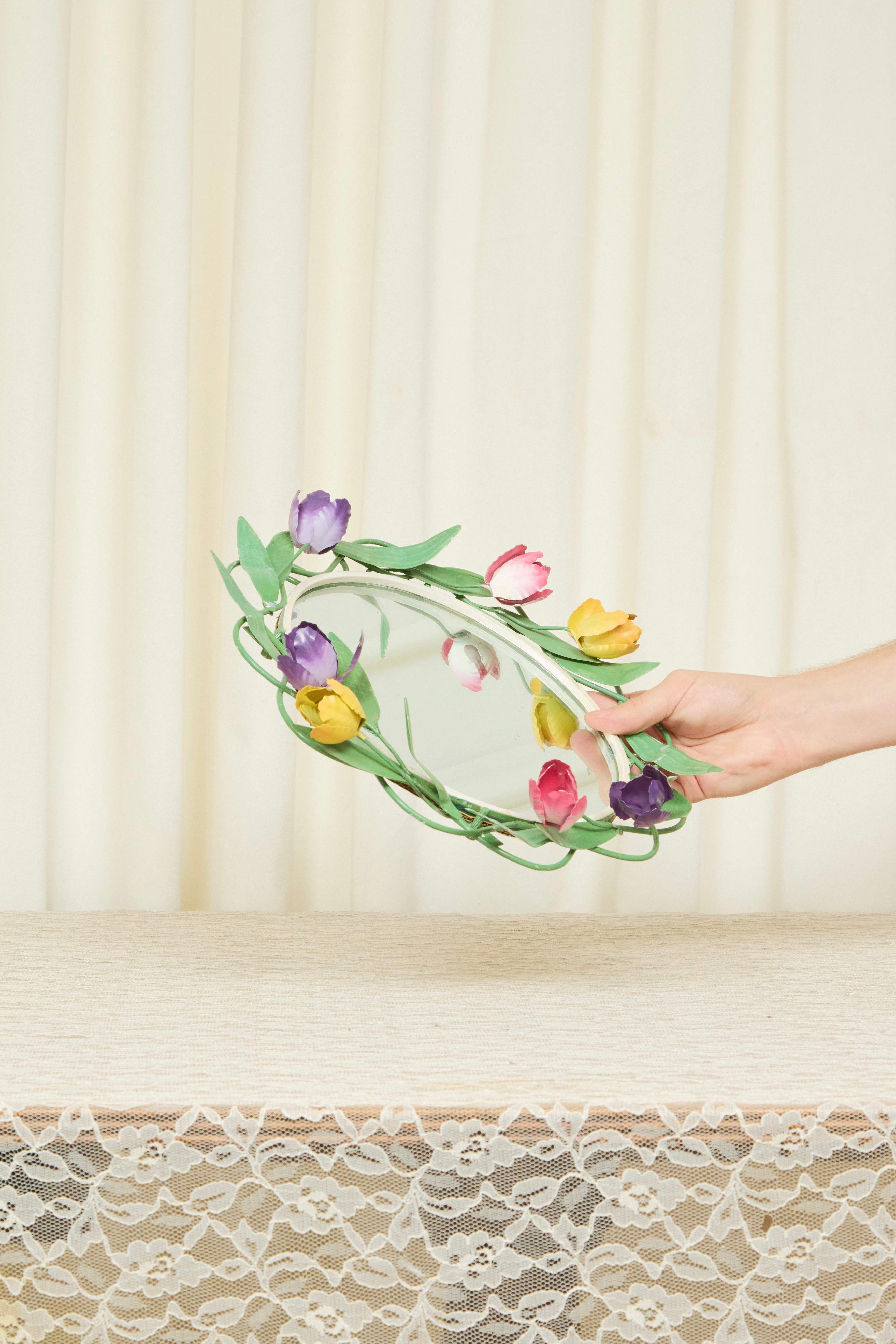 Vintage Metal Tulip Mirror
