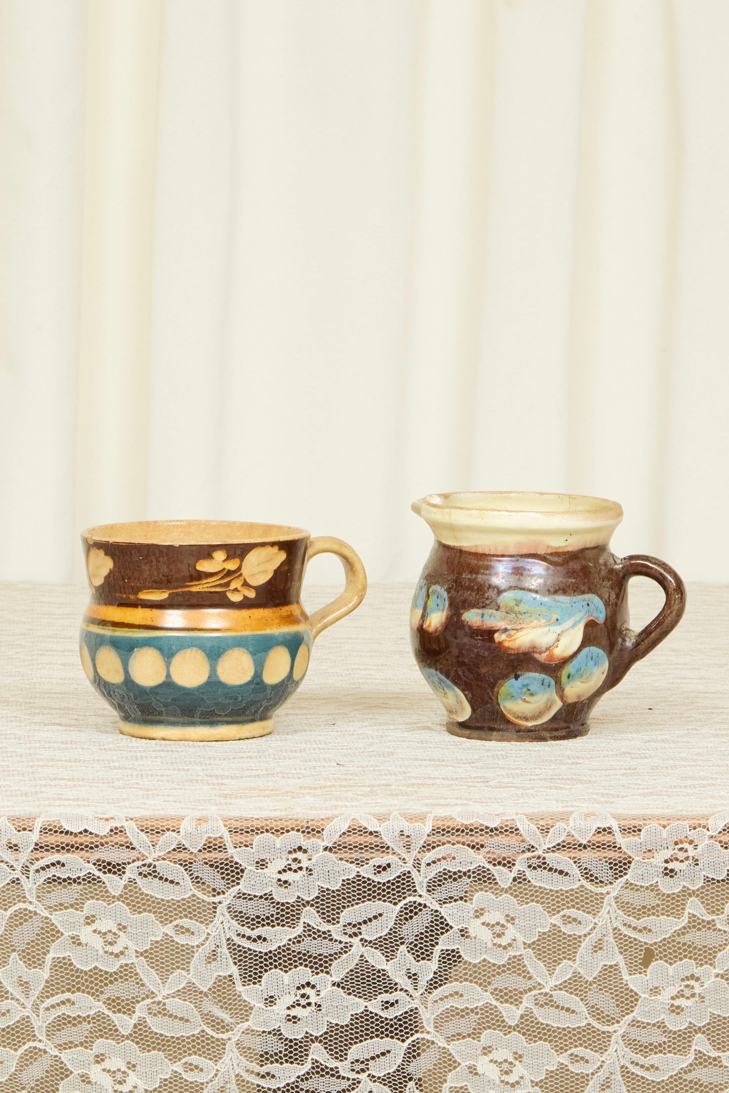 Antique Mocha Ware Mug & Pitcher Set/2
