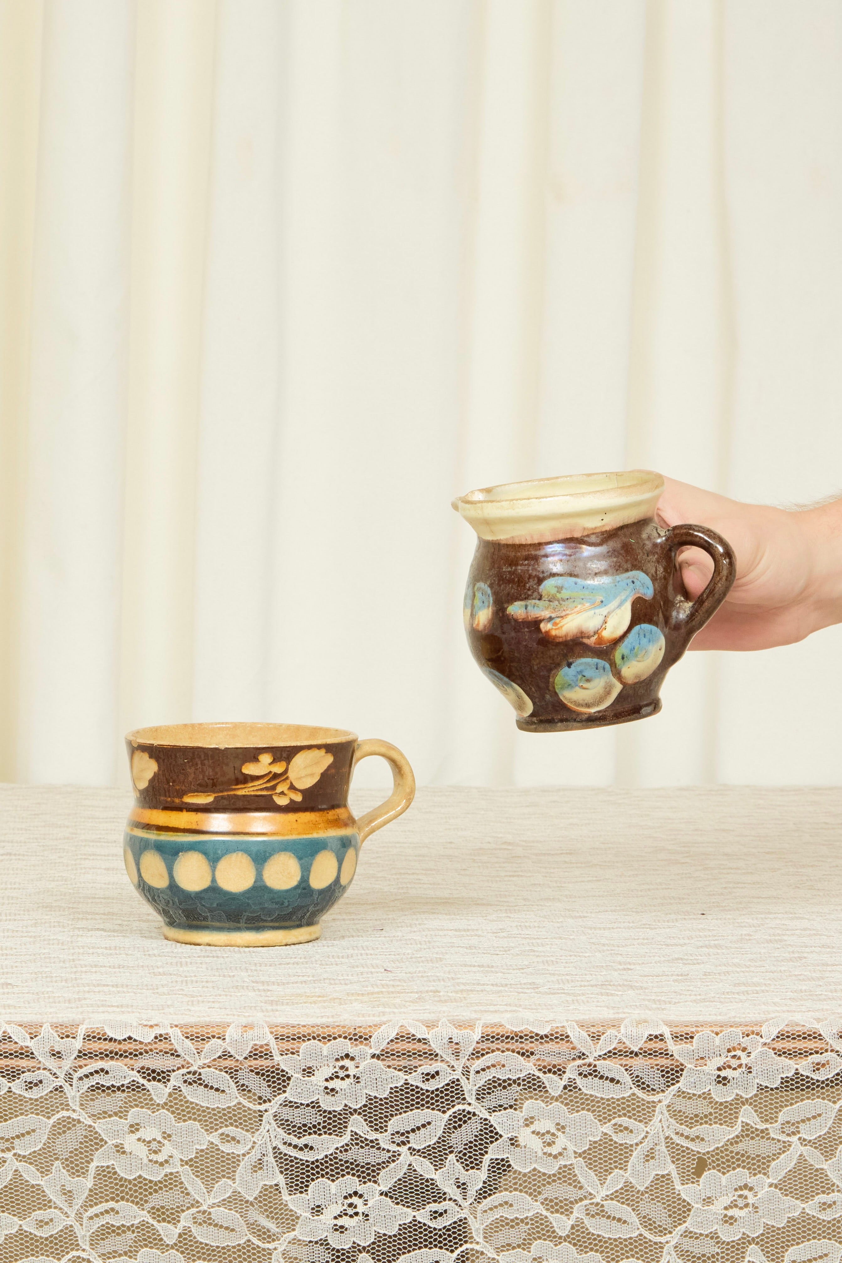 Antique Mocha Ware Mug & Pitcher Set/2