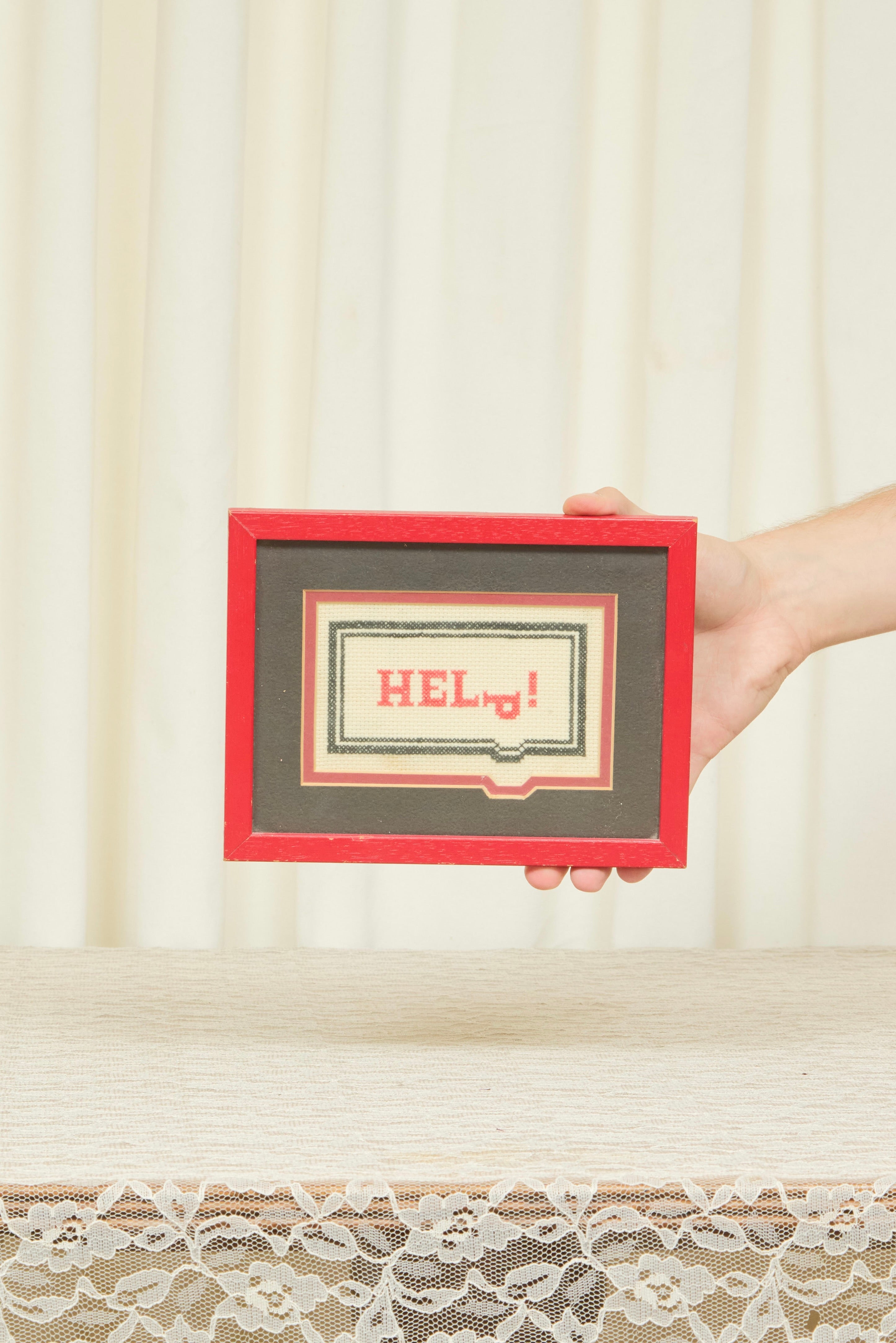 Vintage "Help" Frame Cross Stitch