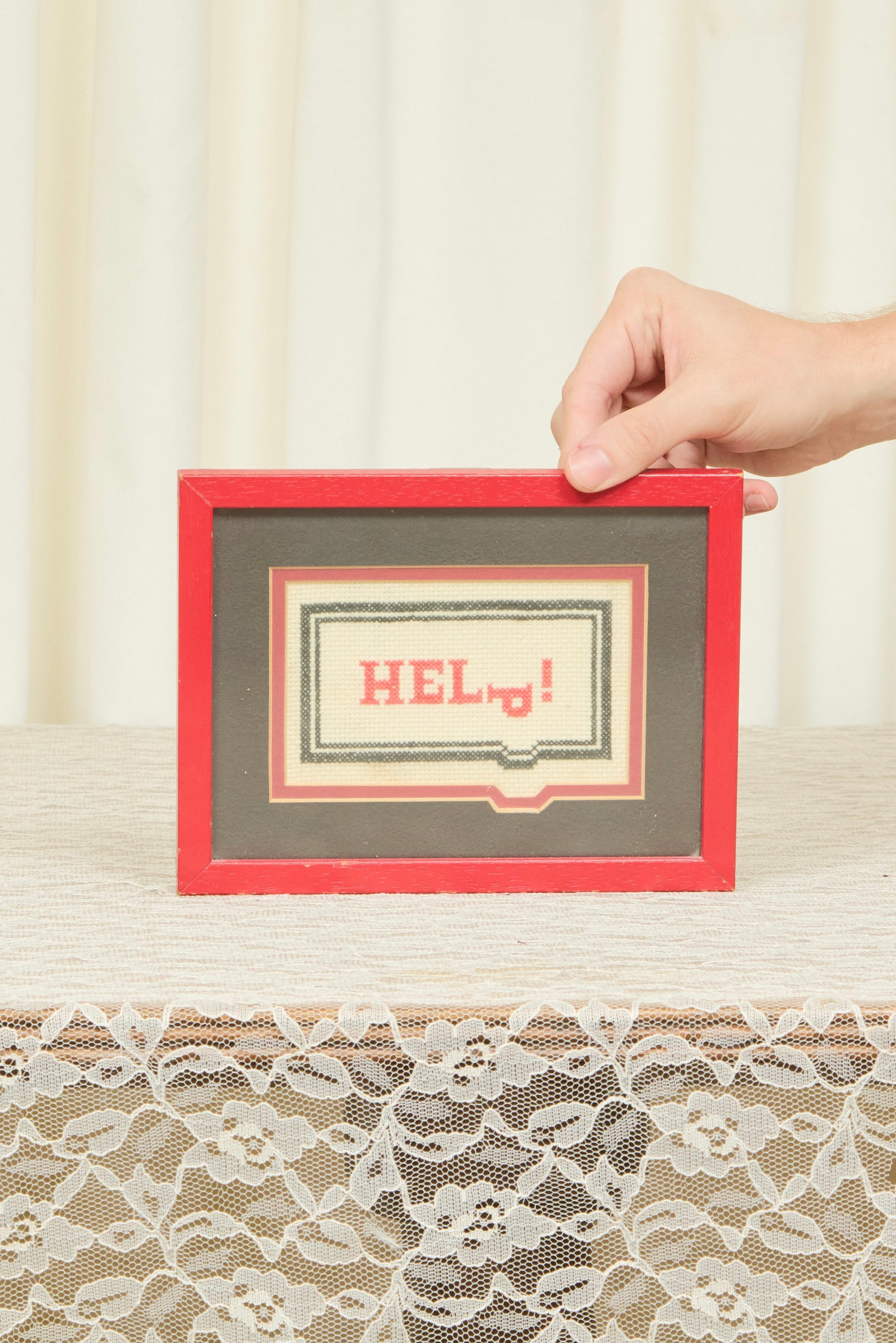 Vintage "Help" Frame Cross Stitch