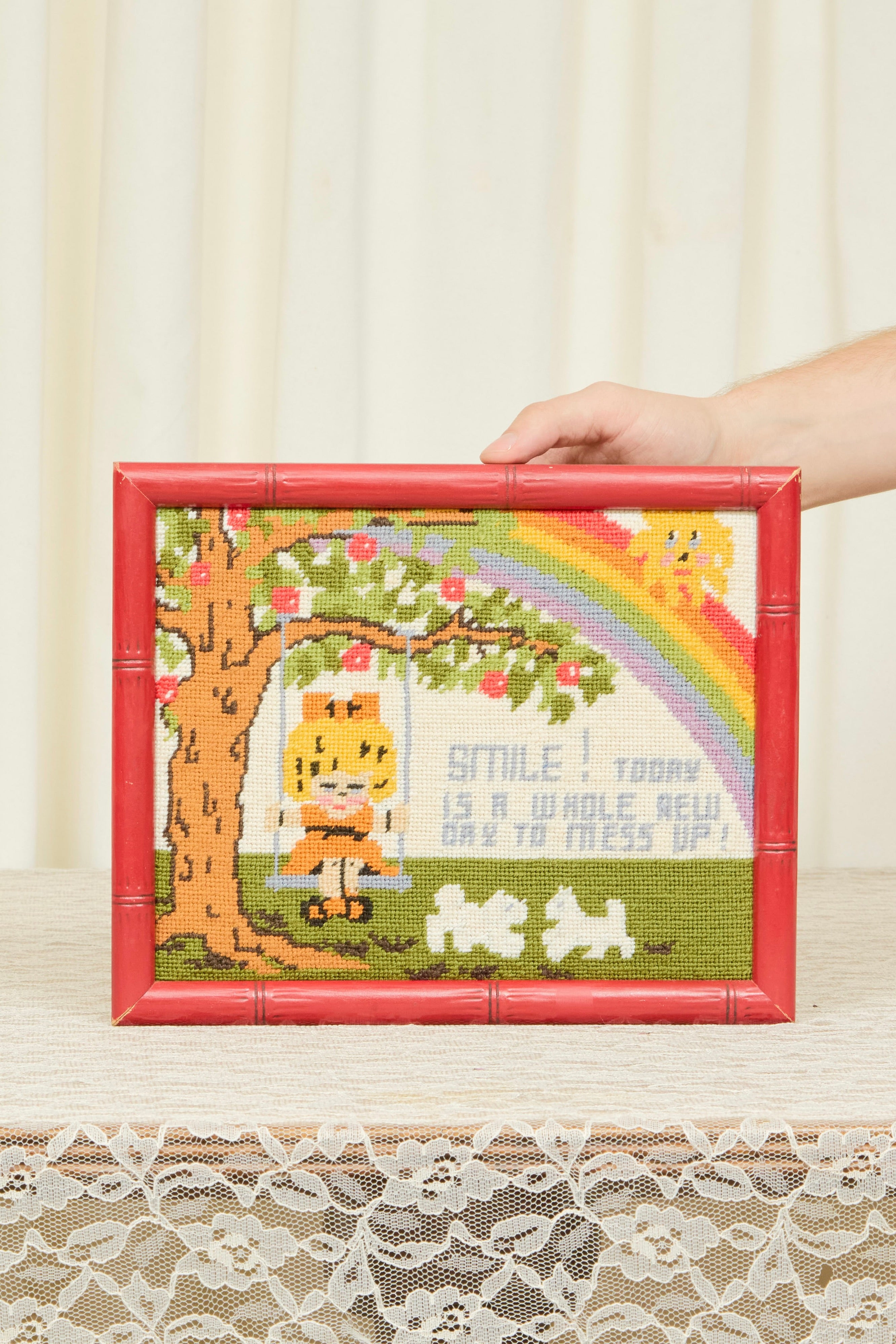 Vintage Humorous Framed Needlepoint