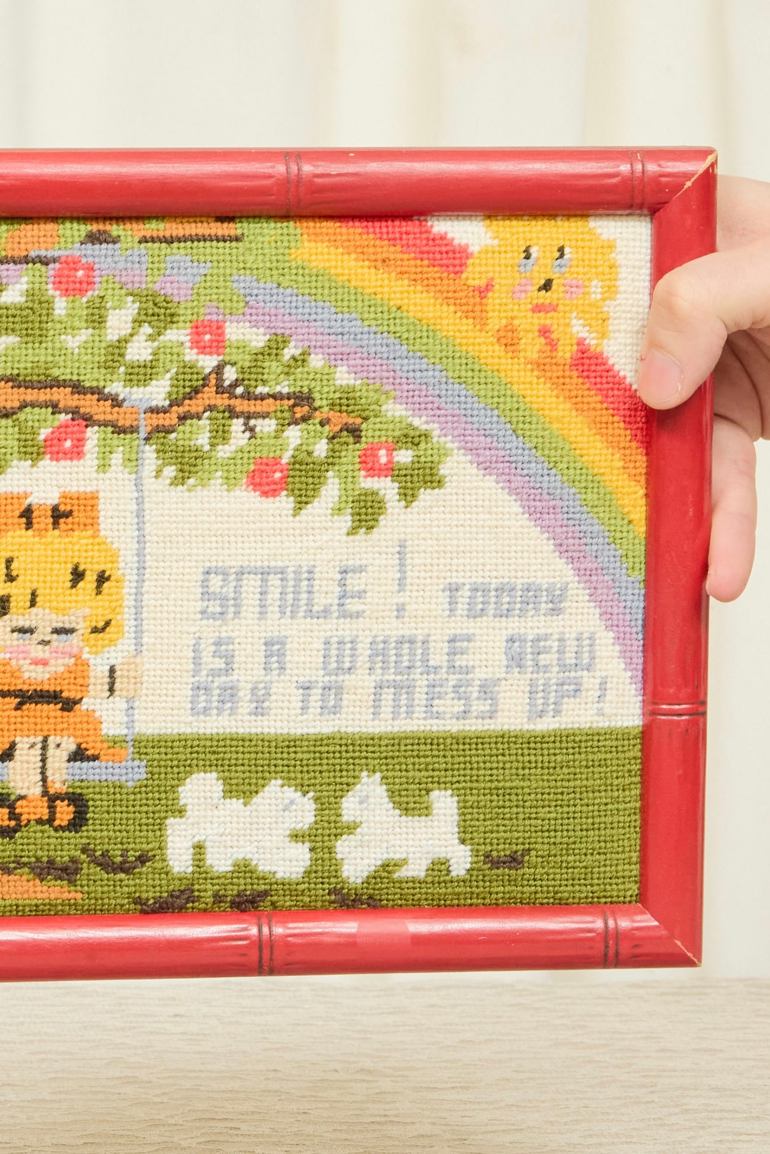 Vintage Humorous Framed Needlepoint